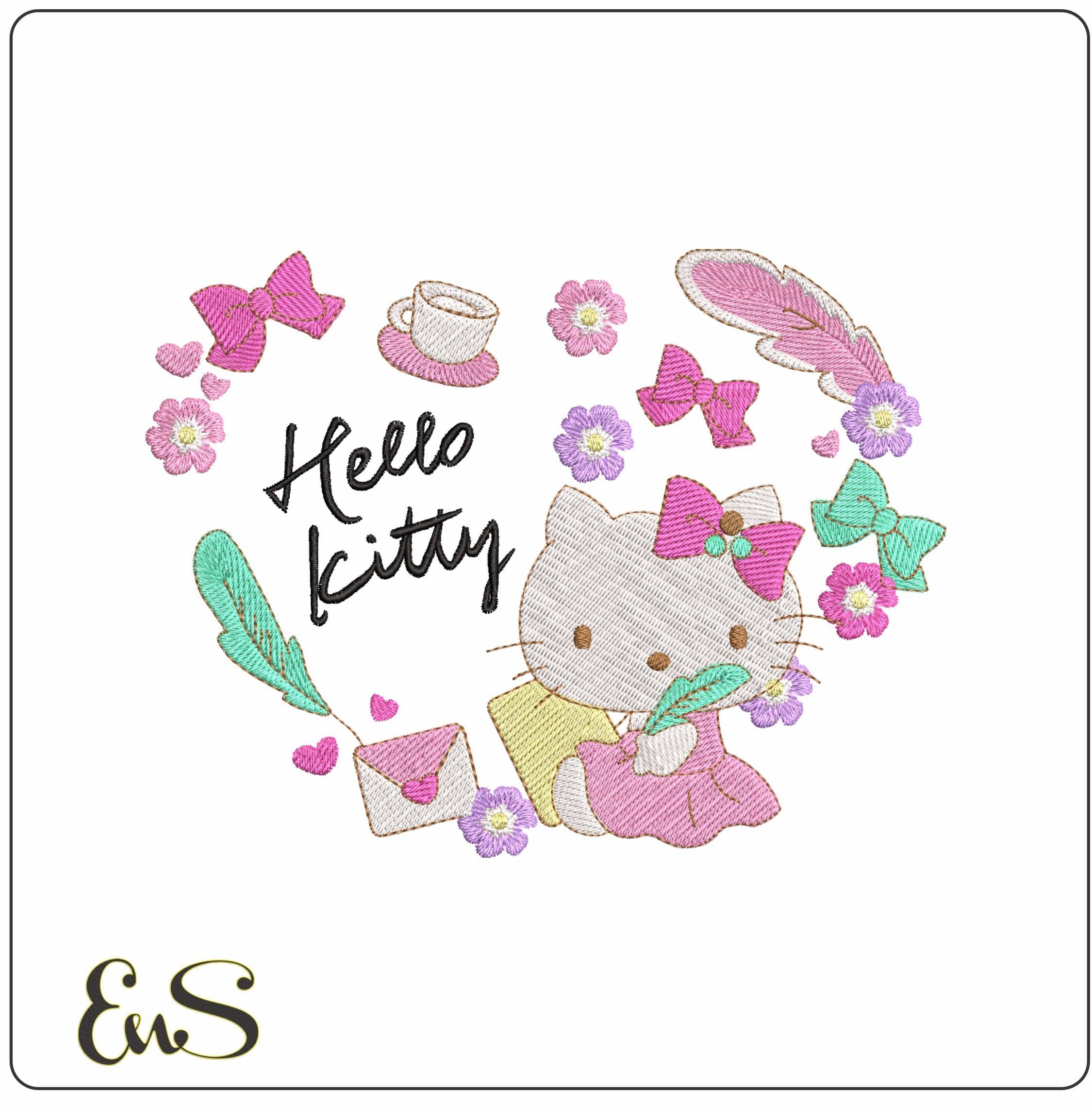 Hello Kitty writer- Elegant embroidery design file - instant download