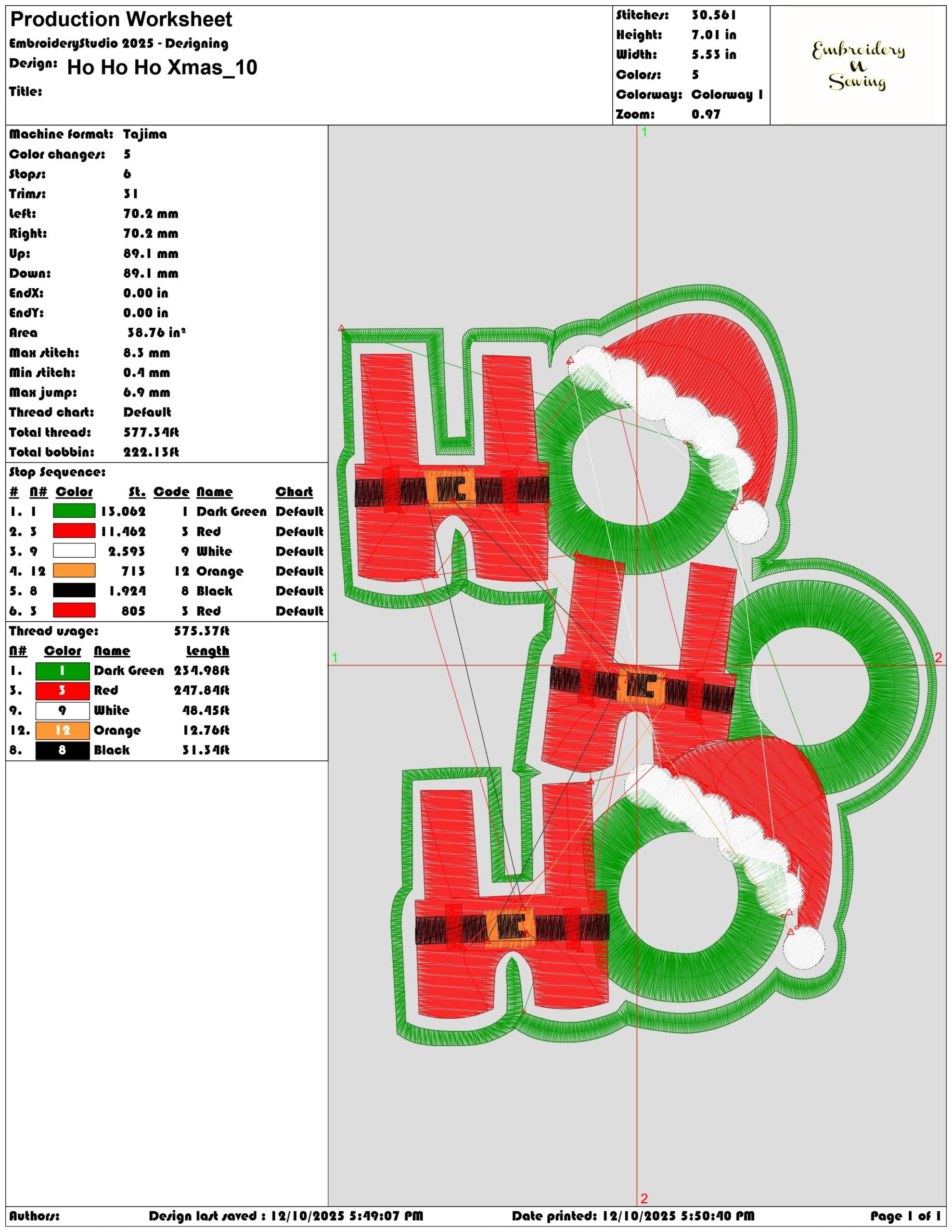 Ho Ho Ho Xmas- Elegant embroidery design file - instant download — view 3