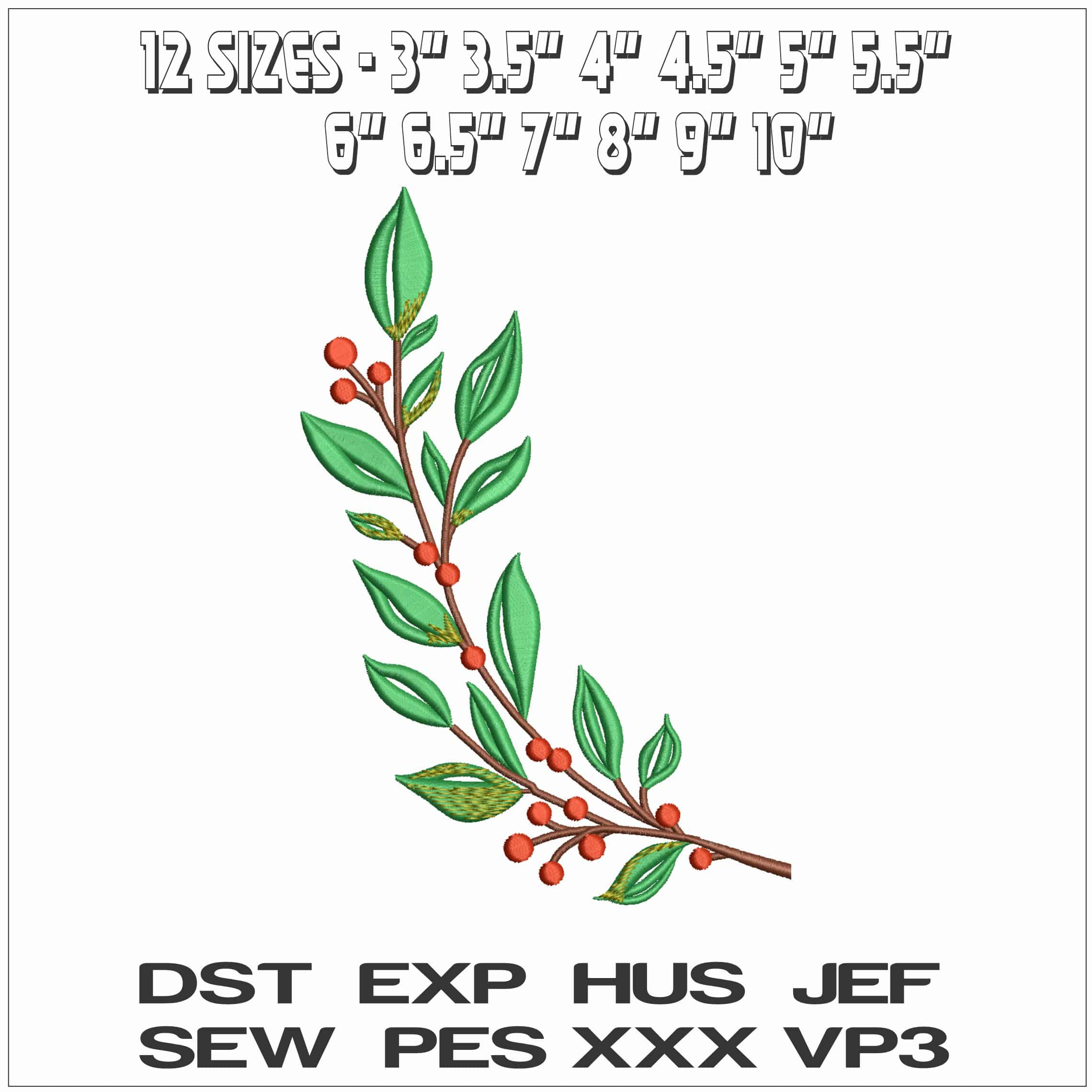 Holly Leaf and Berries- Elegant embroidery design file - instant download — view 2