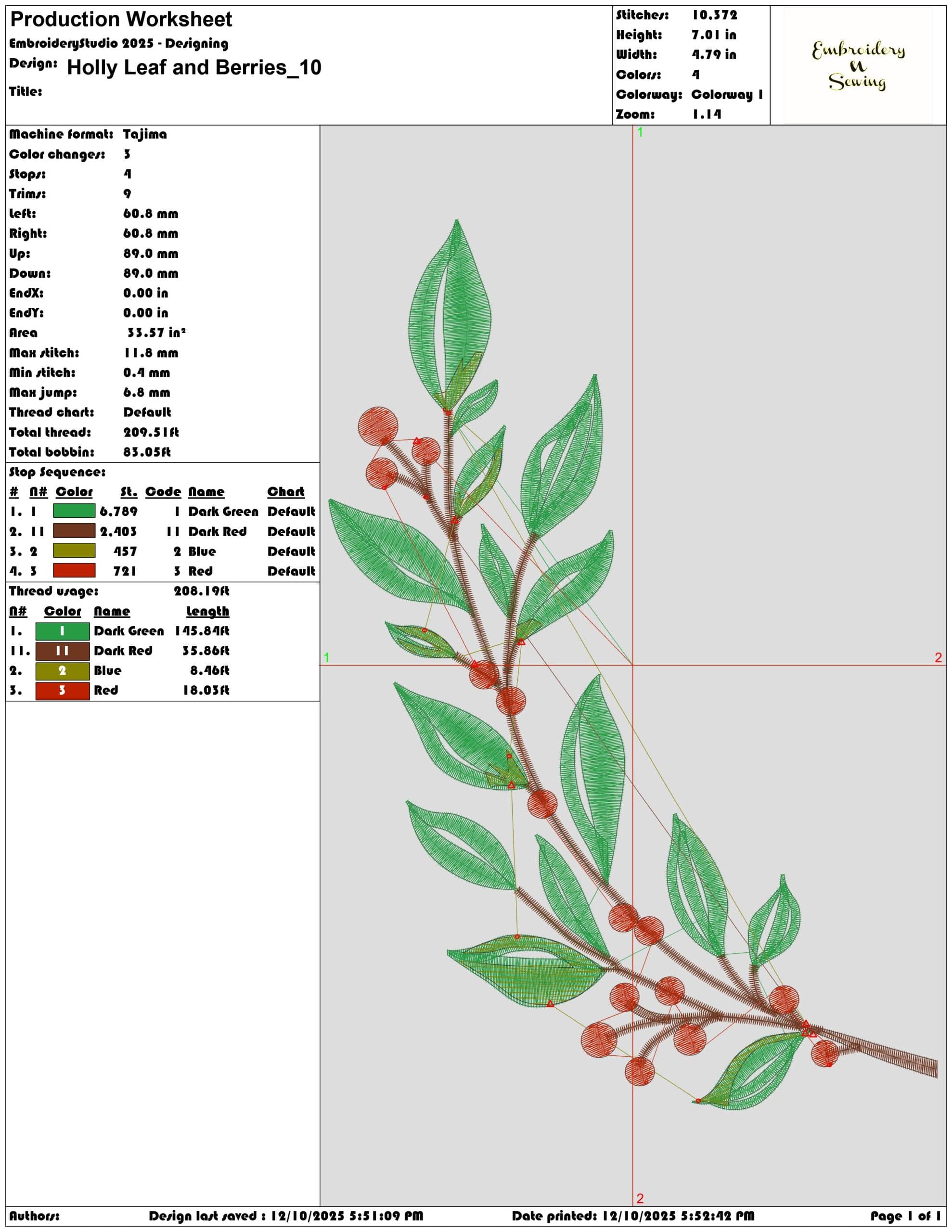 Holly Leaf and Berries- Elegant embroidery design file - instant download — view 3