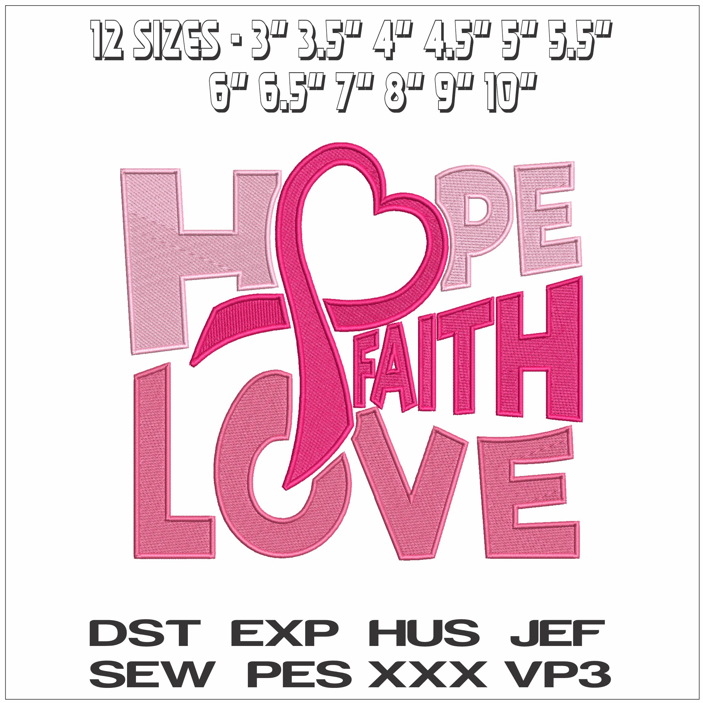 Hope Faith Love Breast Cancer Awareness- Elegant embroidery design file - instant download — view 2