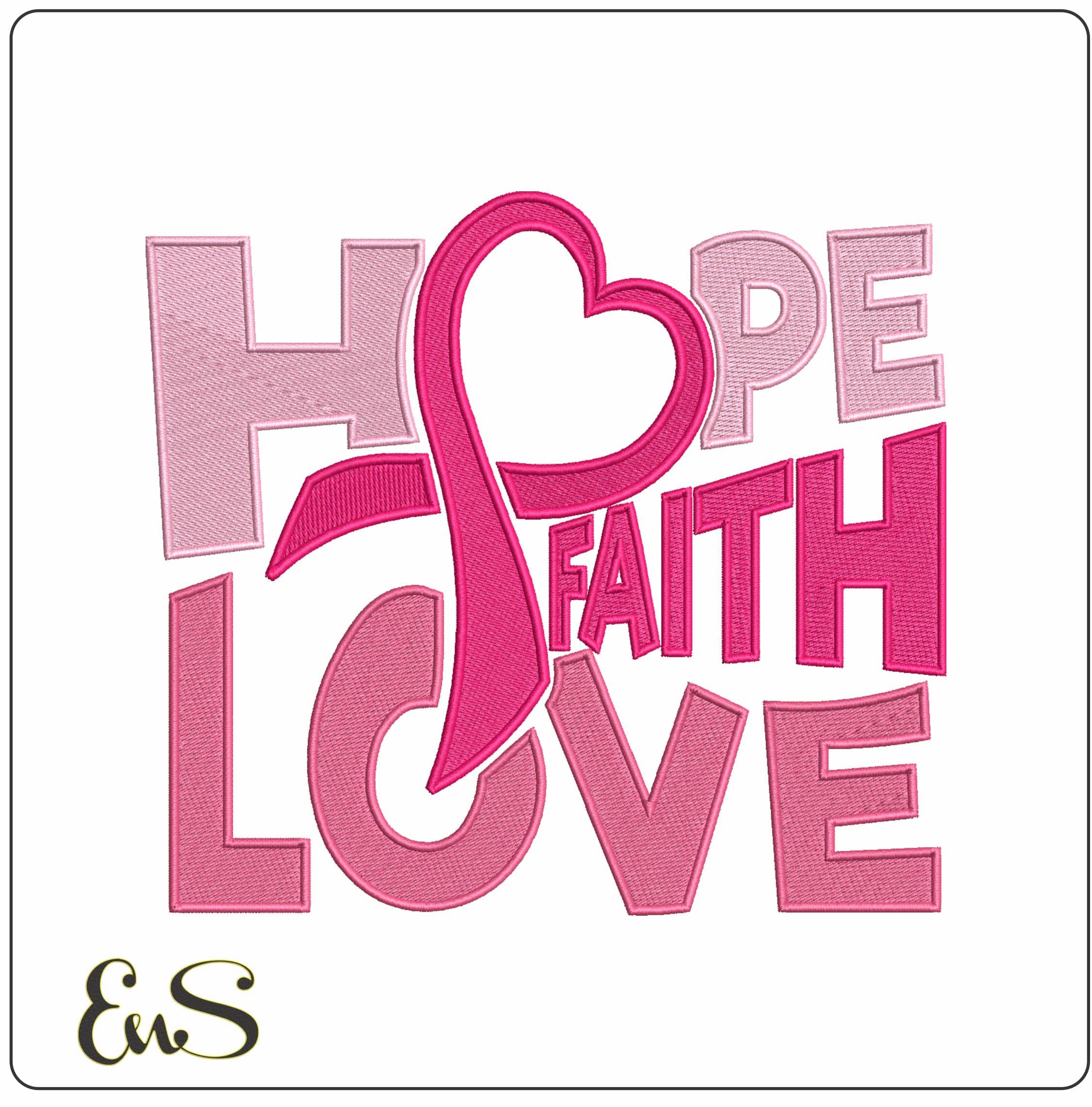 Hope Faith Love Breast Cancer Awareness- Elegant embroidery design file - instant download