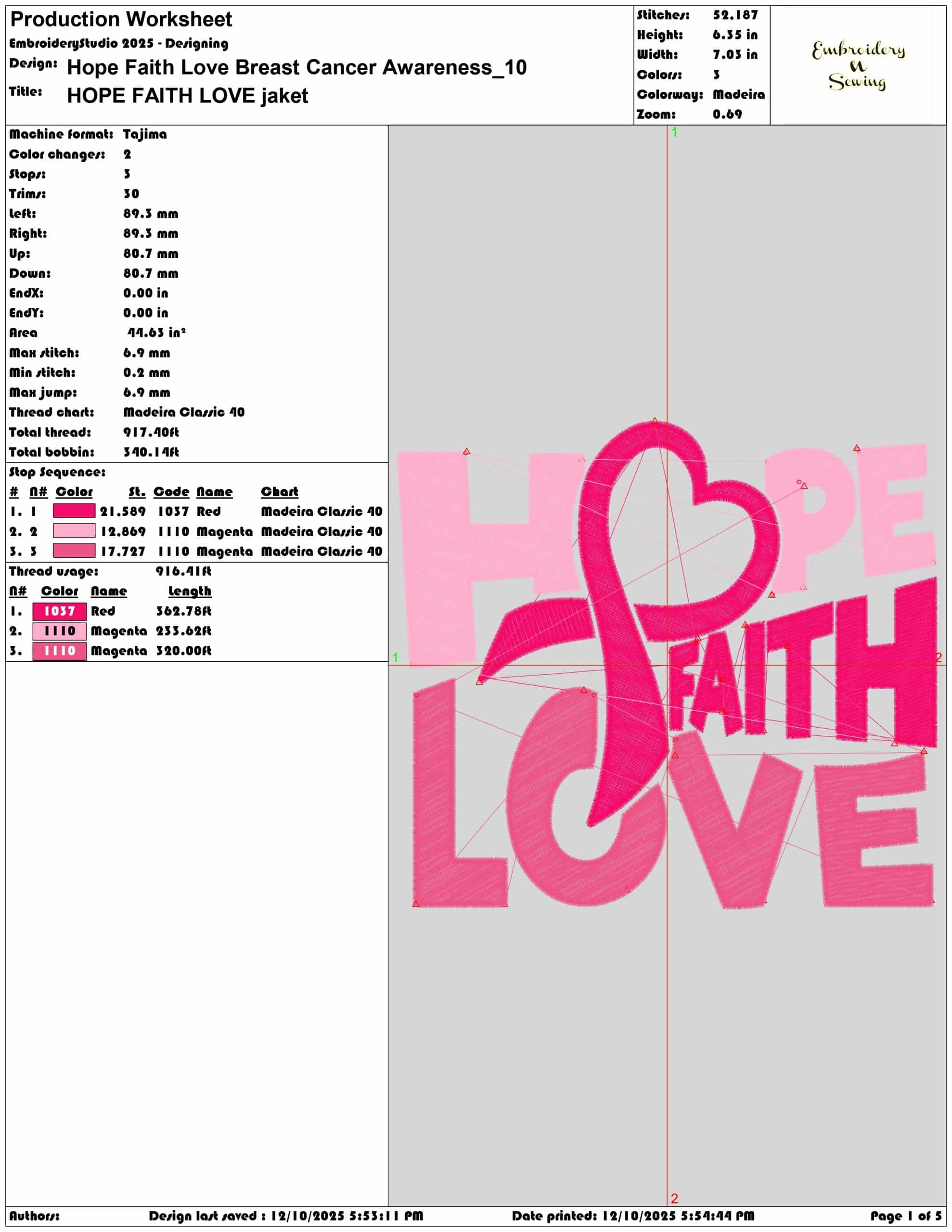 Hope Faith Love Breast Cancer Awareness- Elegant embroidery design file - instant download — view 3