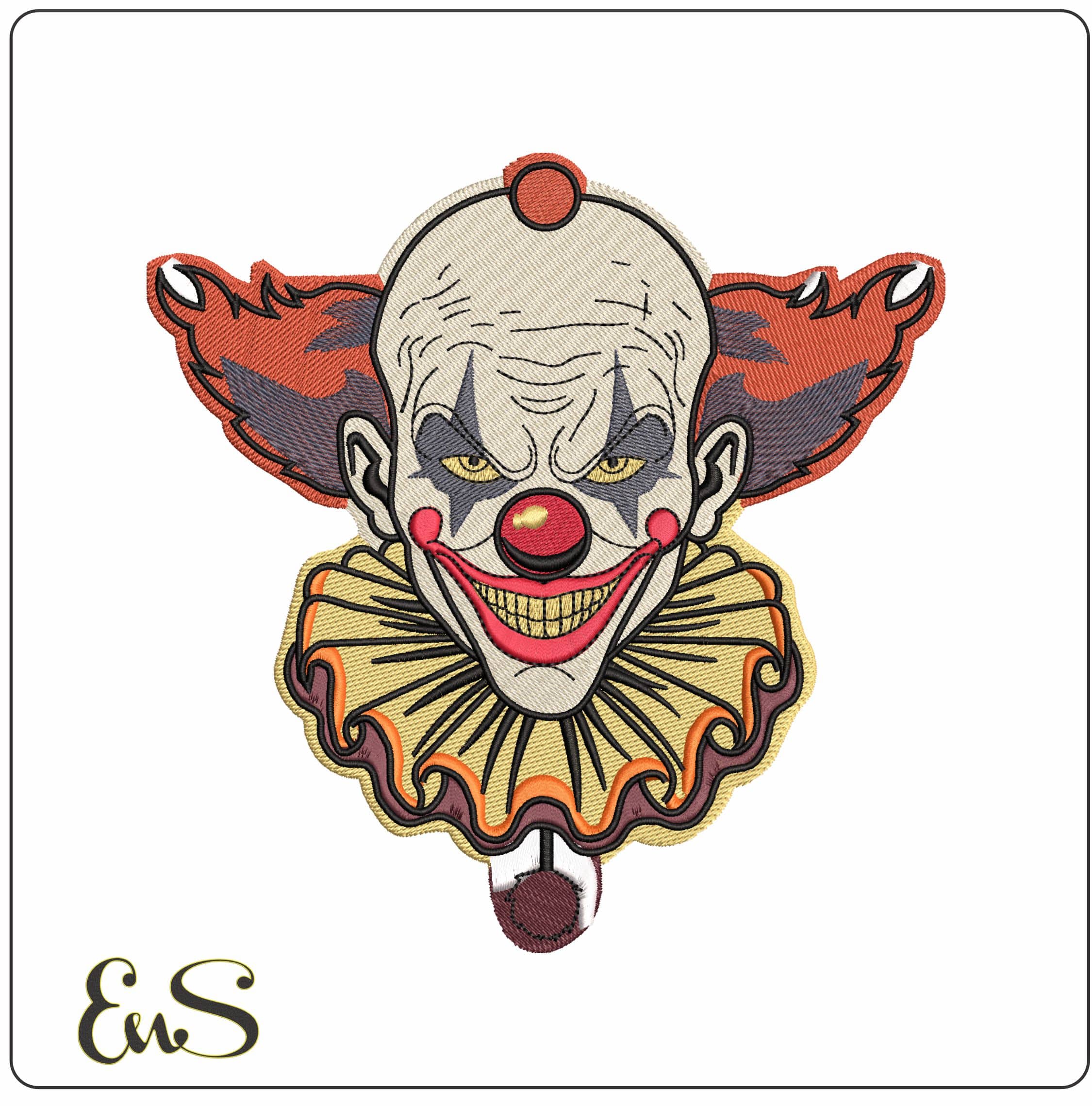 Horror Clown Joker Face- Elegant embroidery design file - instant download