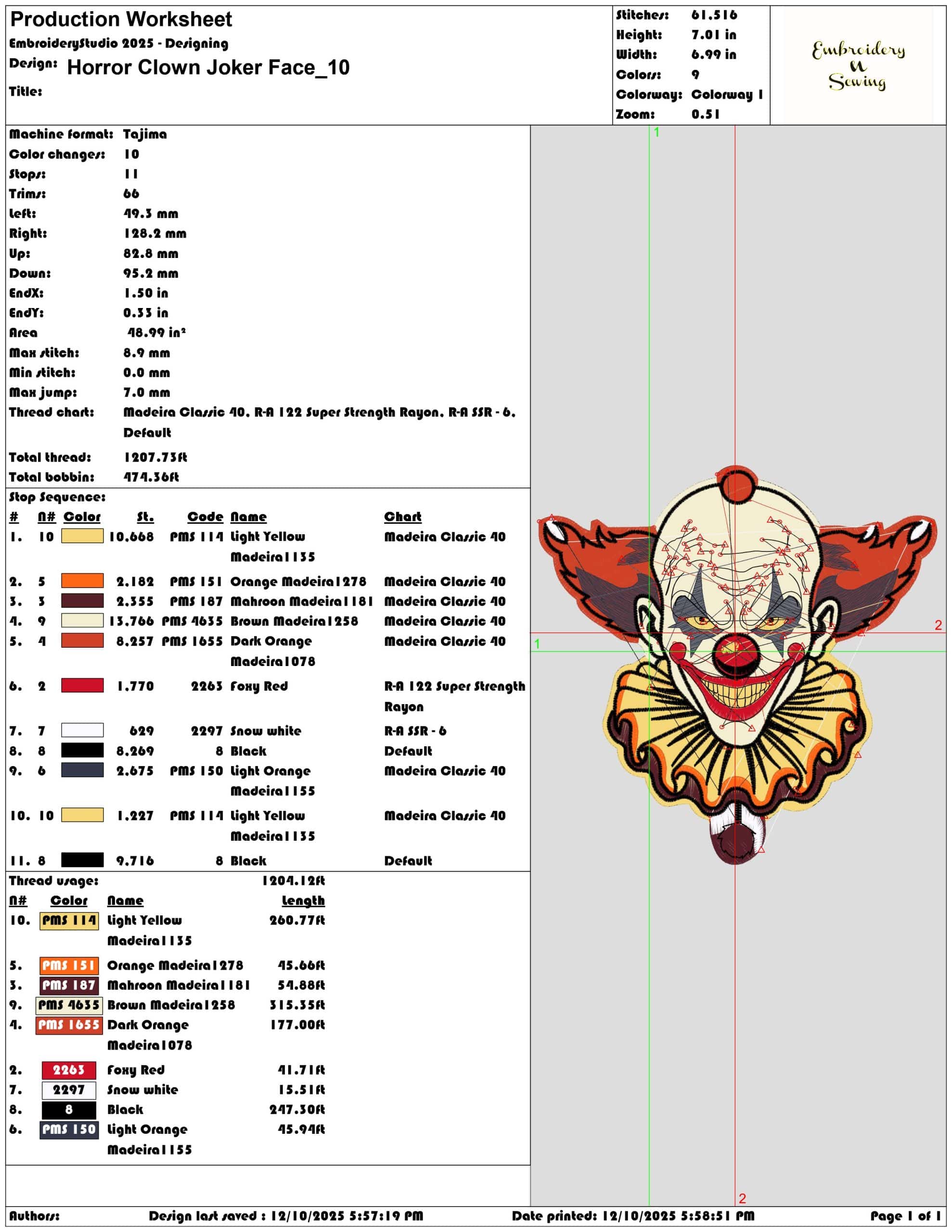 Horror Clown Joker Face- Elegant embroidery design file - instant download — view 3