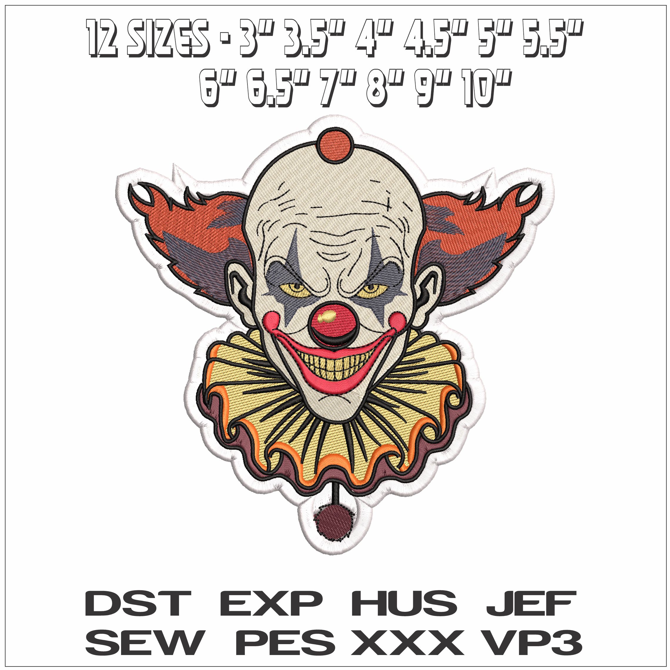 Horror Clown Joker Face with Outline- Elegant embroidery design file - instant download — view 2