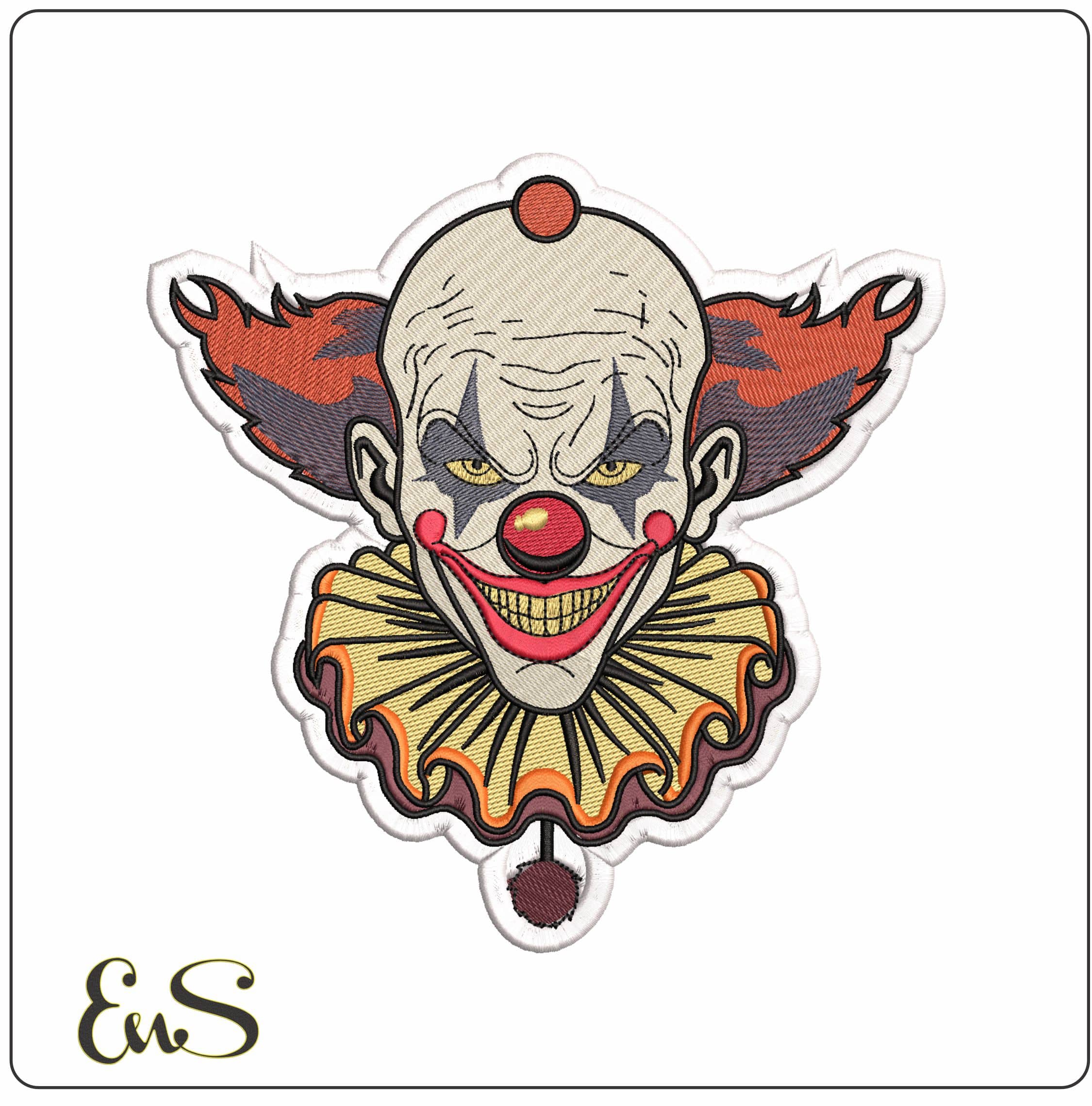 Horror Clown Joker Face with Outline- Elegant embroidery design file - instant download
