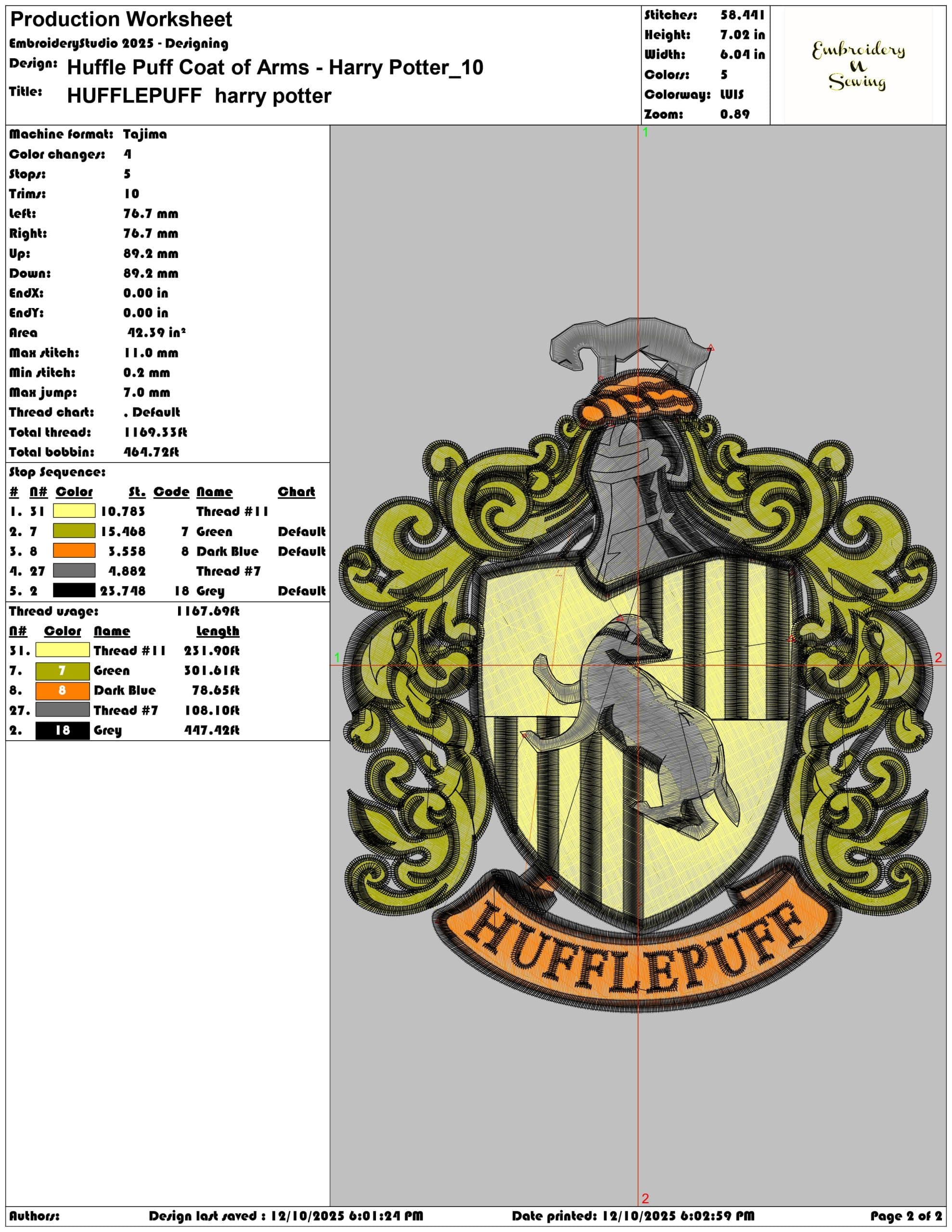 Huffle Puff Coat of Arms Harry Potter- Elegant embroidery design file - instant download — view 3