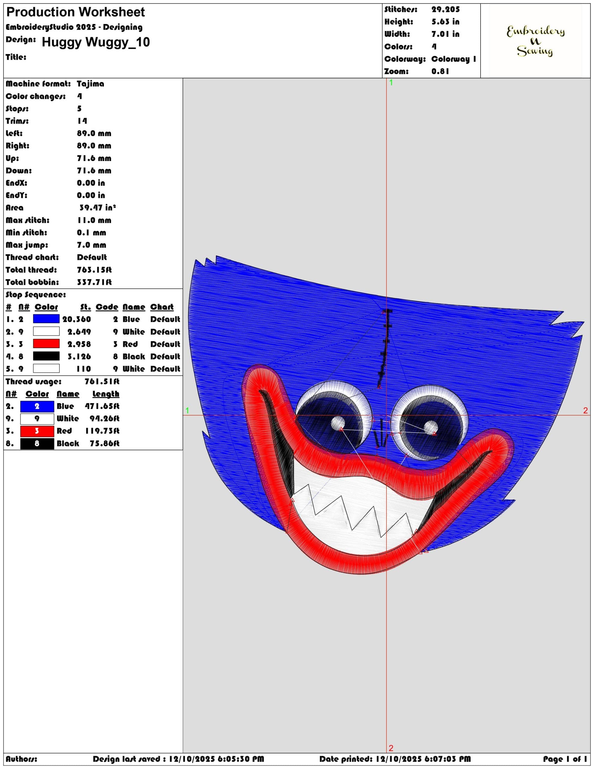 Huggy Wuggy- Elegant embroidery design file - instant download — view 3