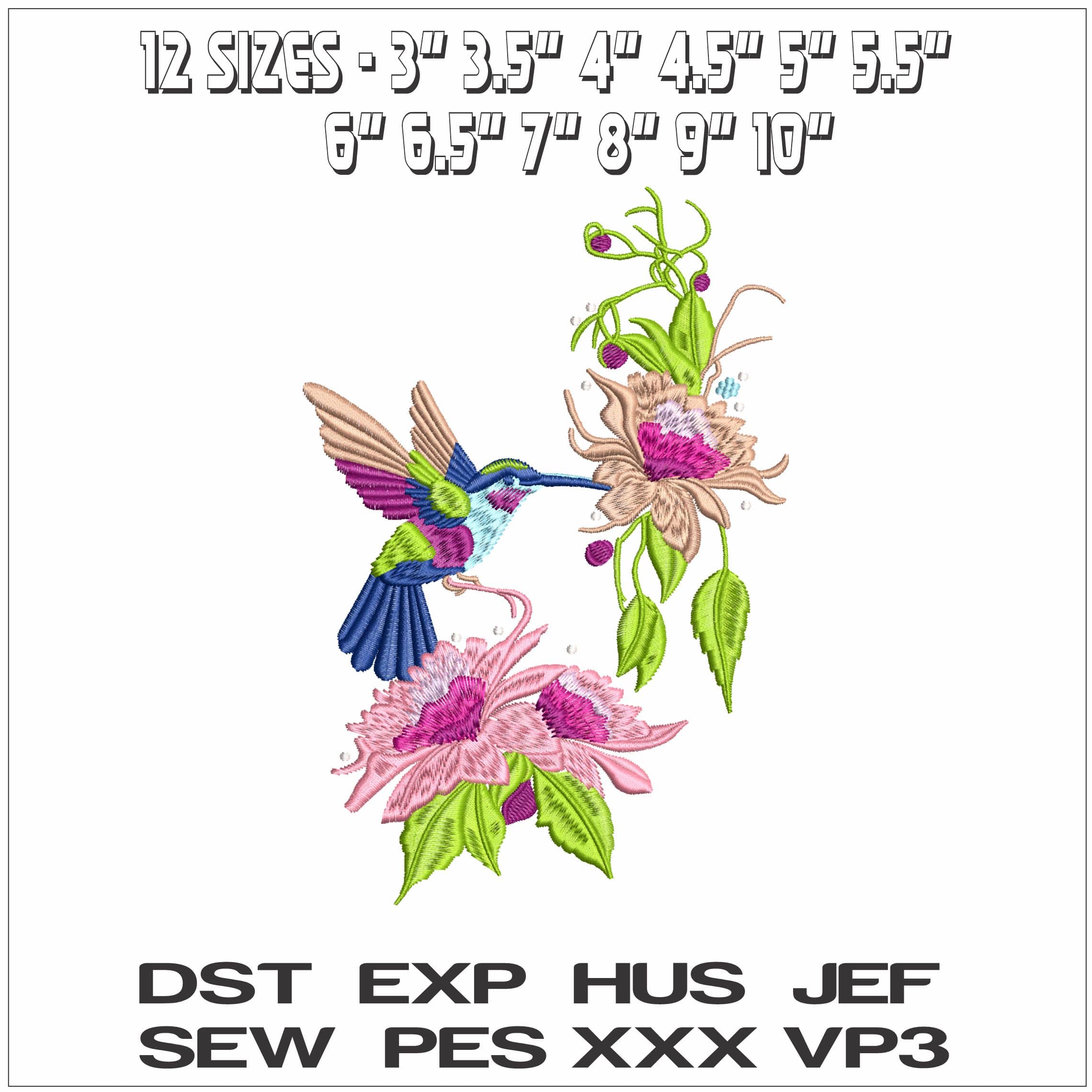Humming Bird feeding on Flower- Elegant embroidery design file - instant download — view 2