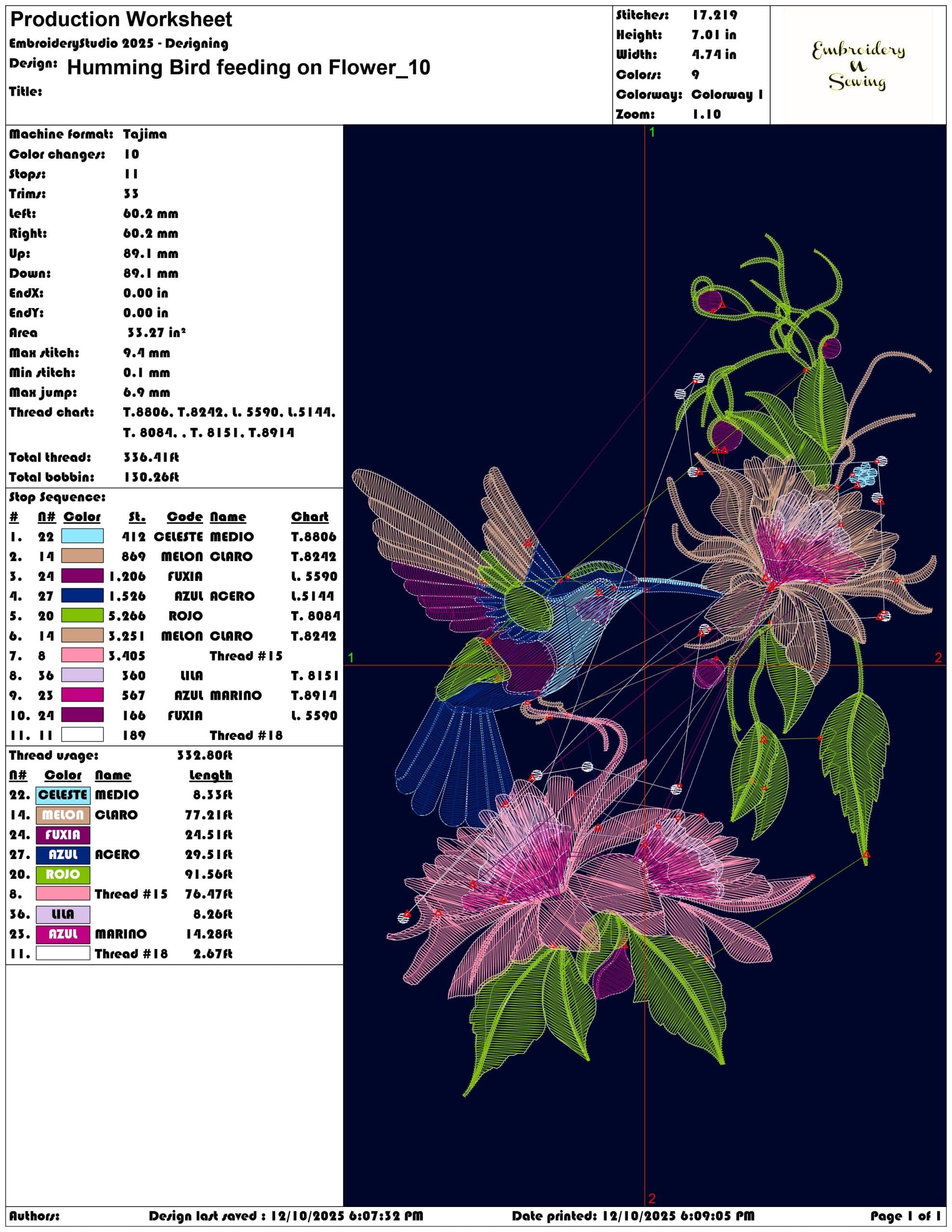 Humming Bird feeding on Flower- Elegant embroidery design file - instant download — view 3