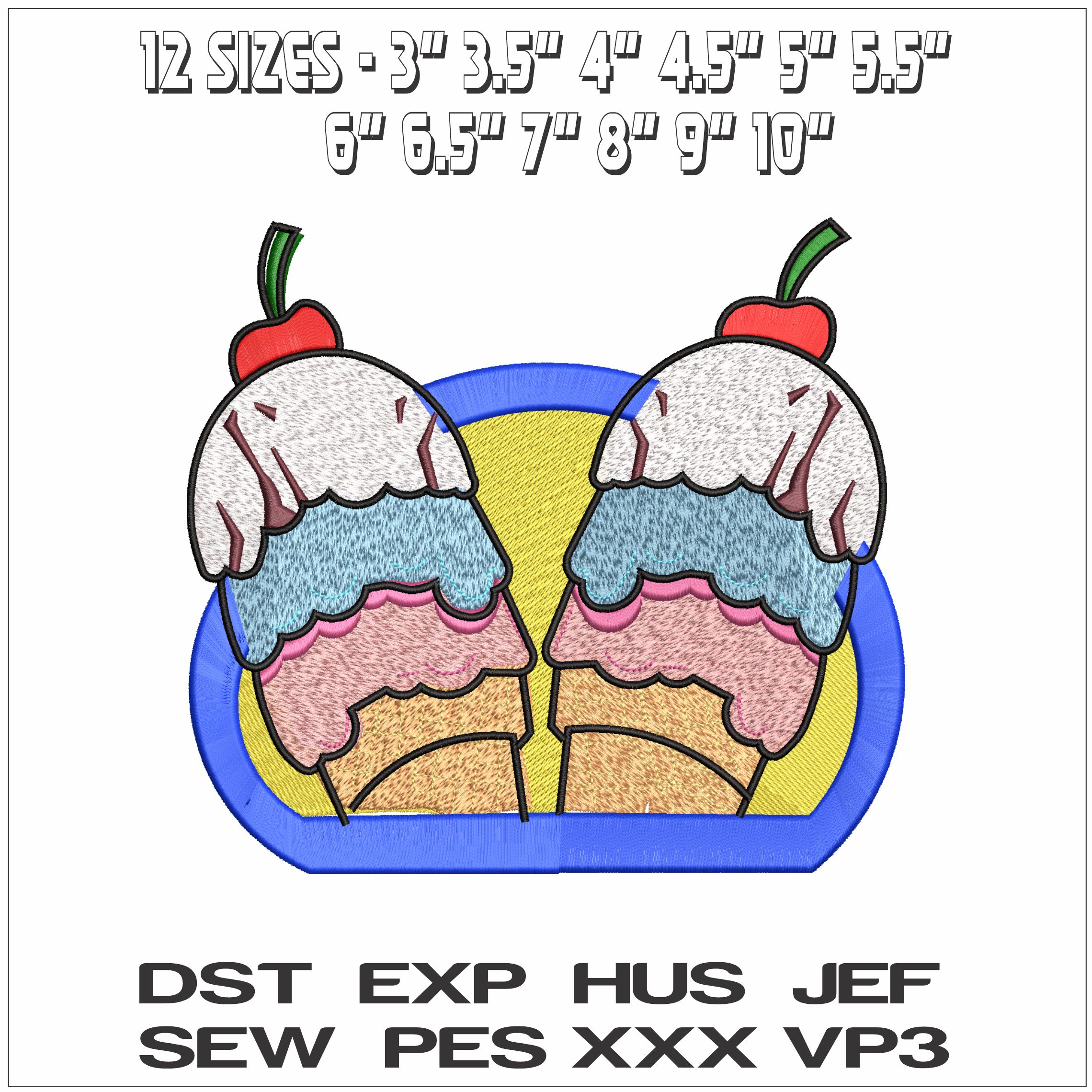 Ice Cream in Cones- Elegant embroidery design file - instant download — view 2