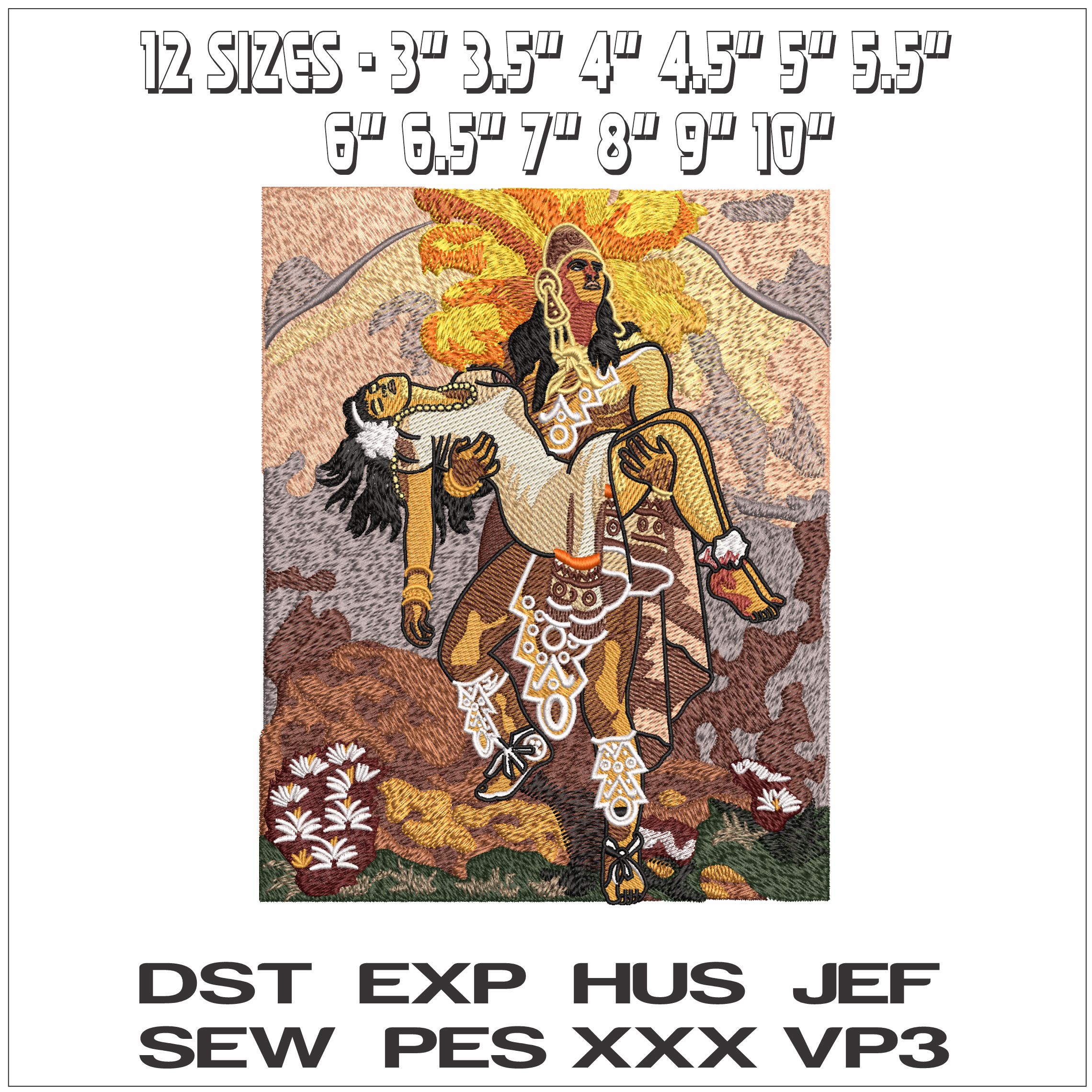 Indian with Sqwar in Mountains- Elegant embroidery design file - instant download — view 2