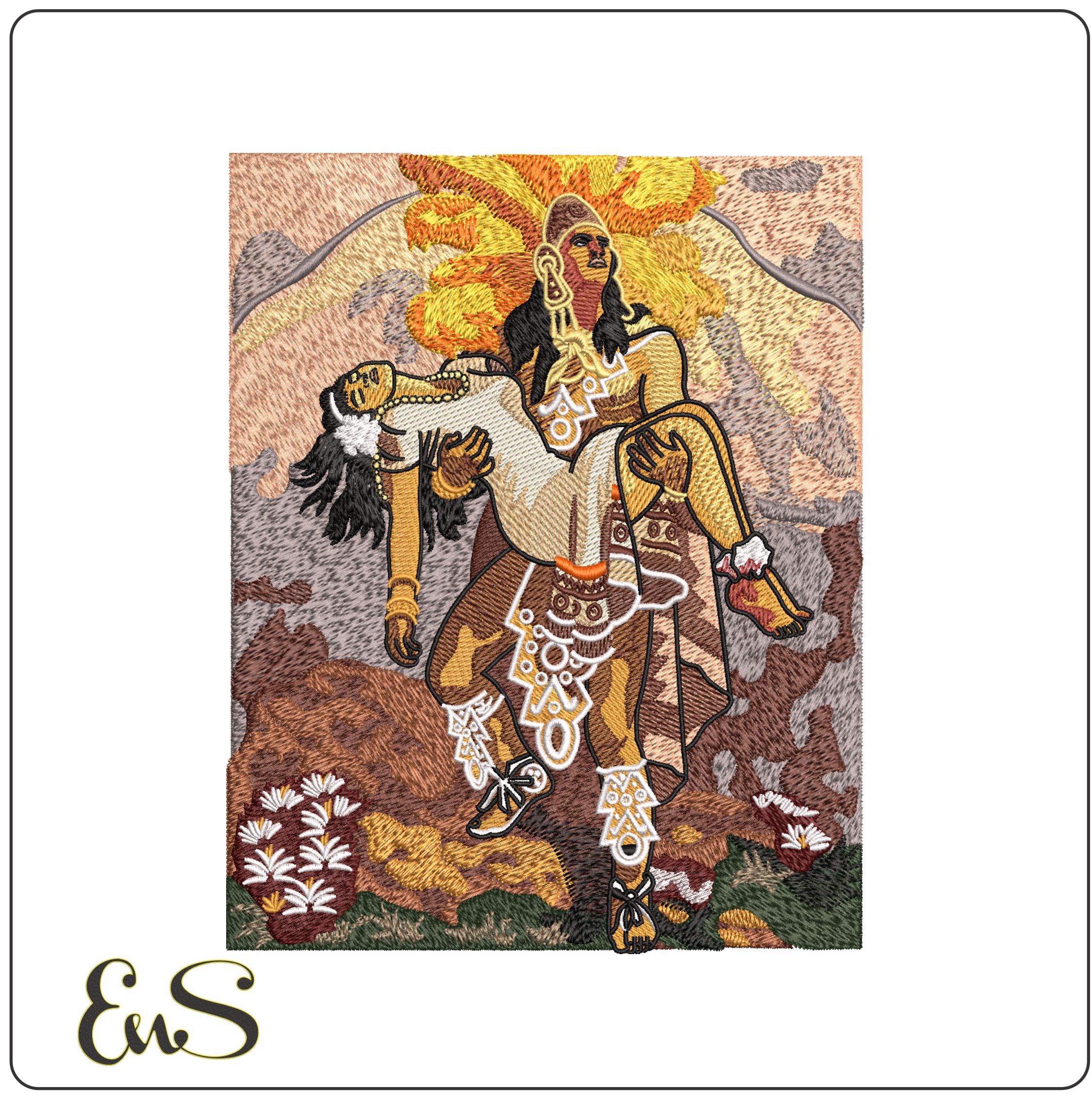 Indian with Sqwar in Mountains- Elegant embroidery design file - instant download