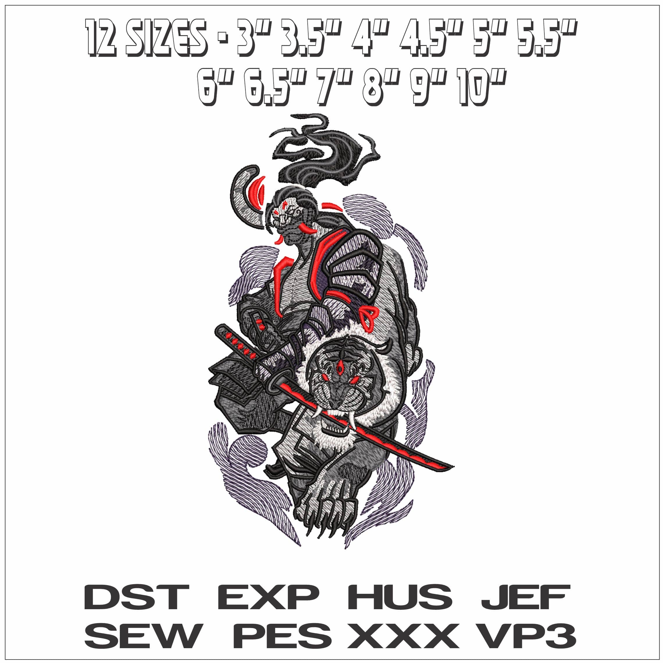 Irezumi Samurai and Tiger Anime- Elegant embroidery design file - instant download — view 2