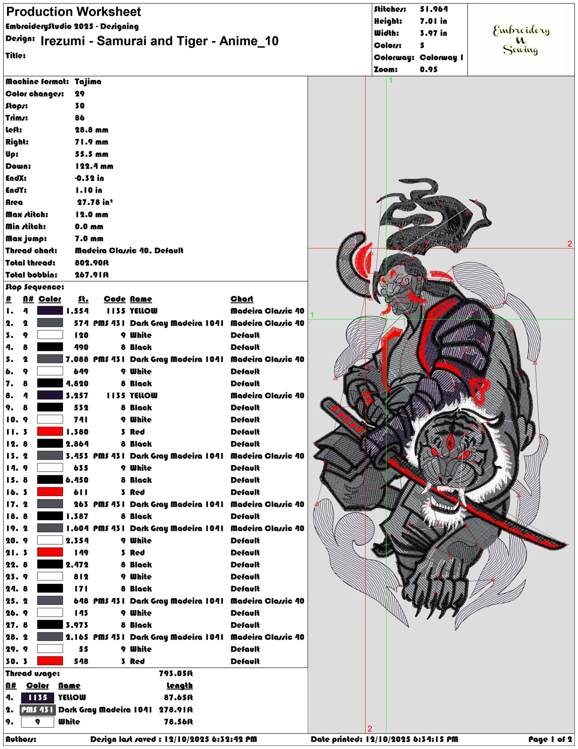 Irezumi Samurai and Tiger Anime- Elegant embroidery design file - instant download — view 3