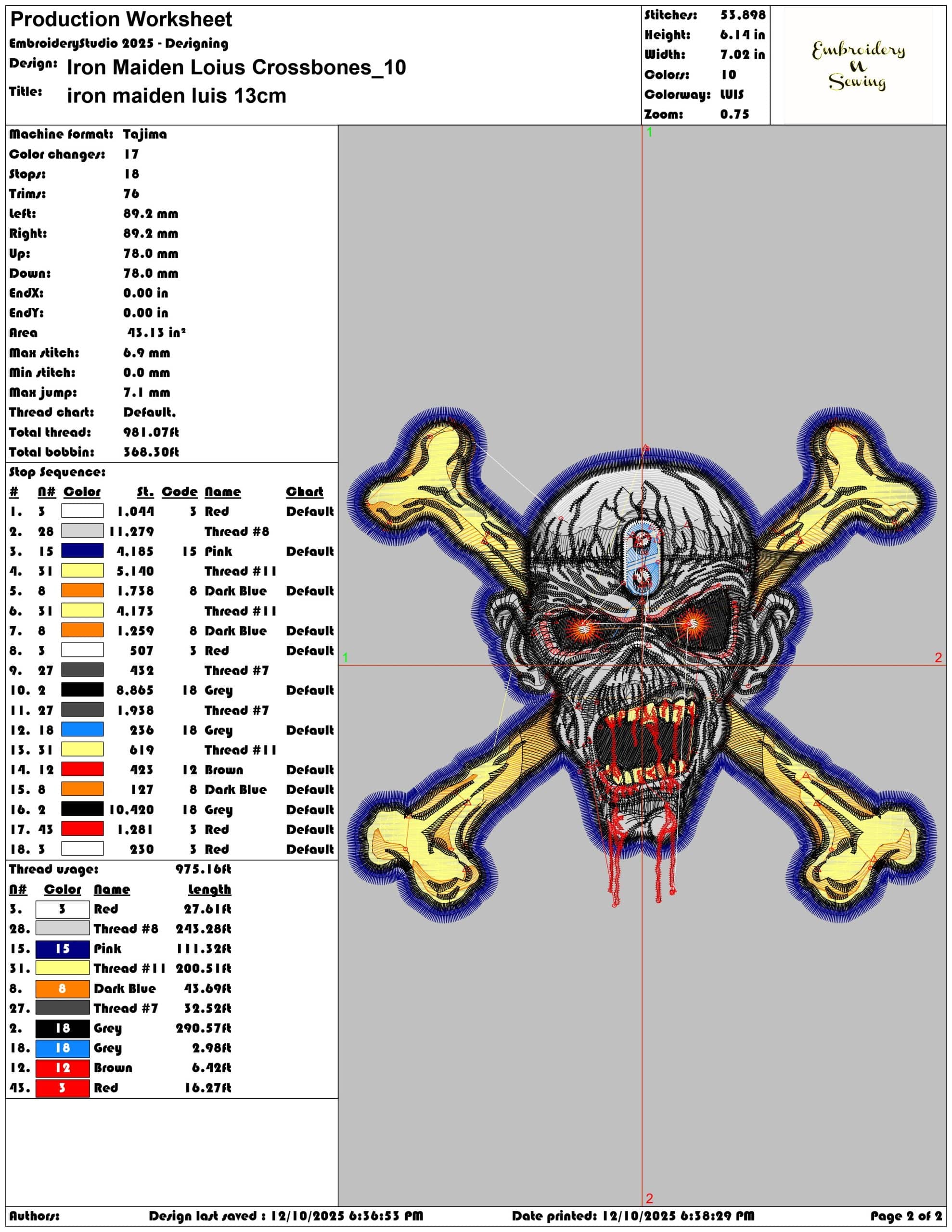 Iron Maiden Loius Crossbones- Elegant embroidery design file - instant download — view 3