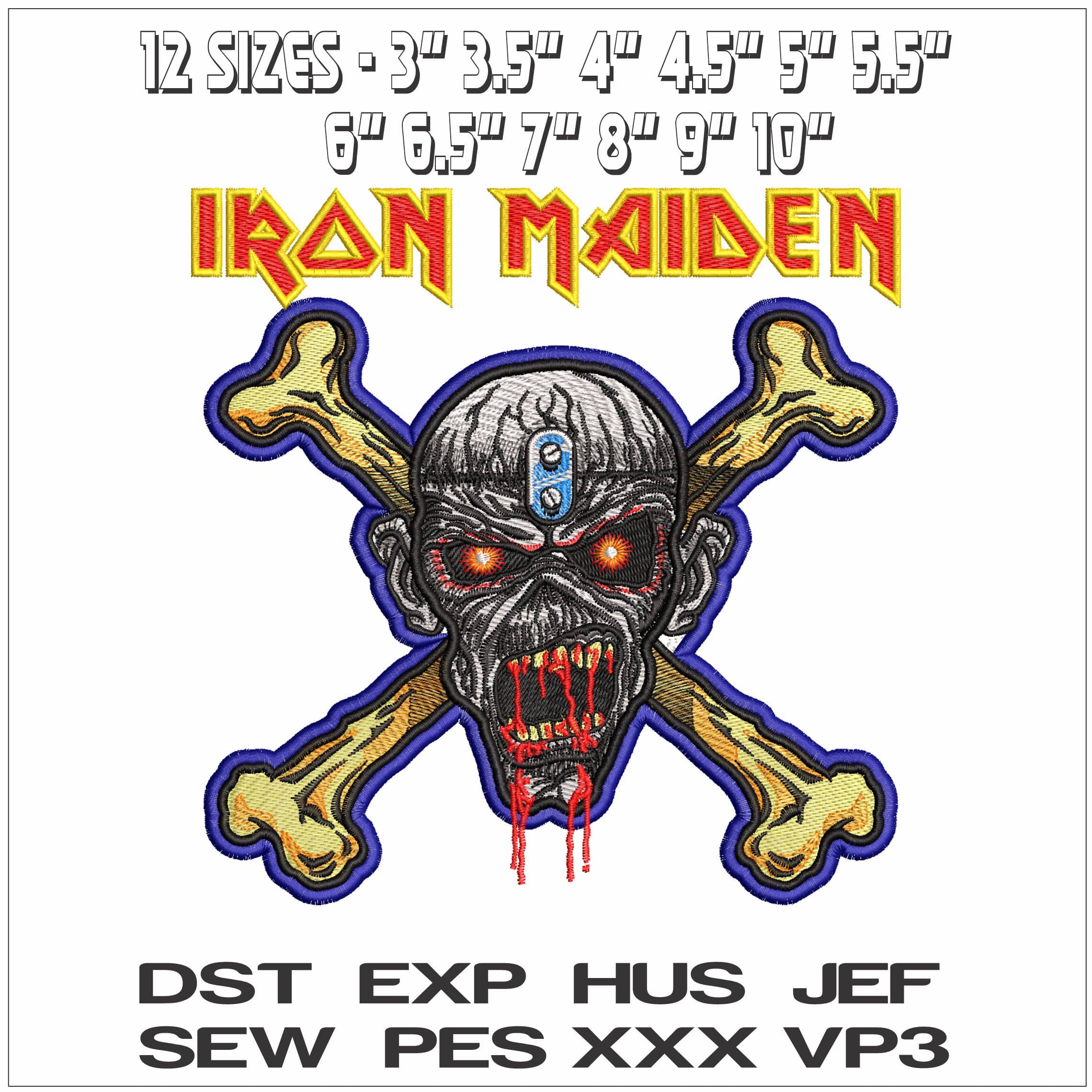 Iron Maiden Loius Crossbones with Name- Elegant embroidery design file - instant download — view 2