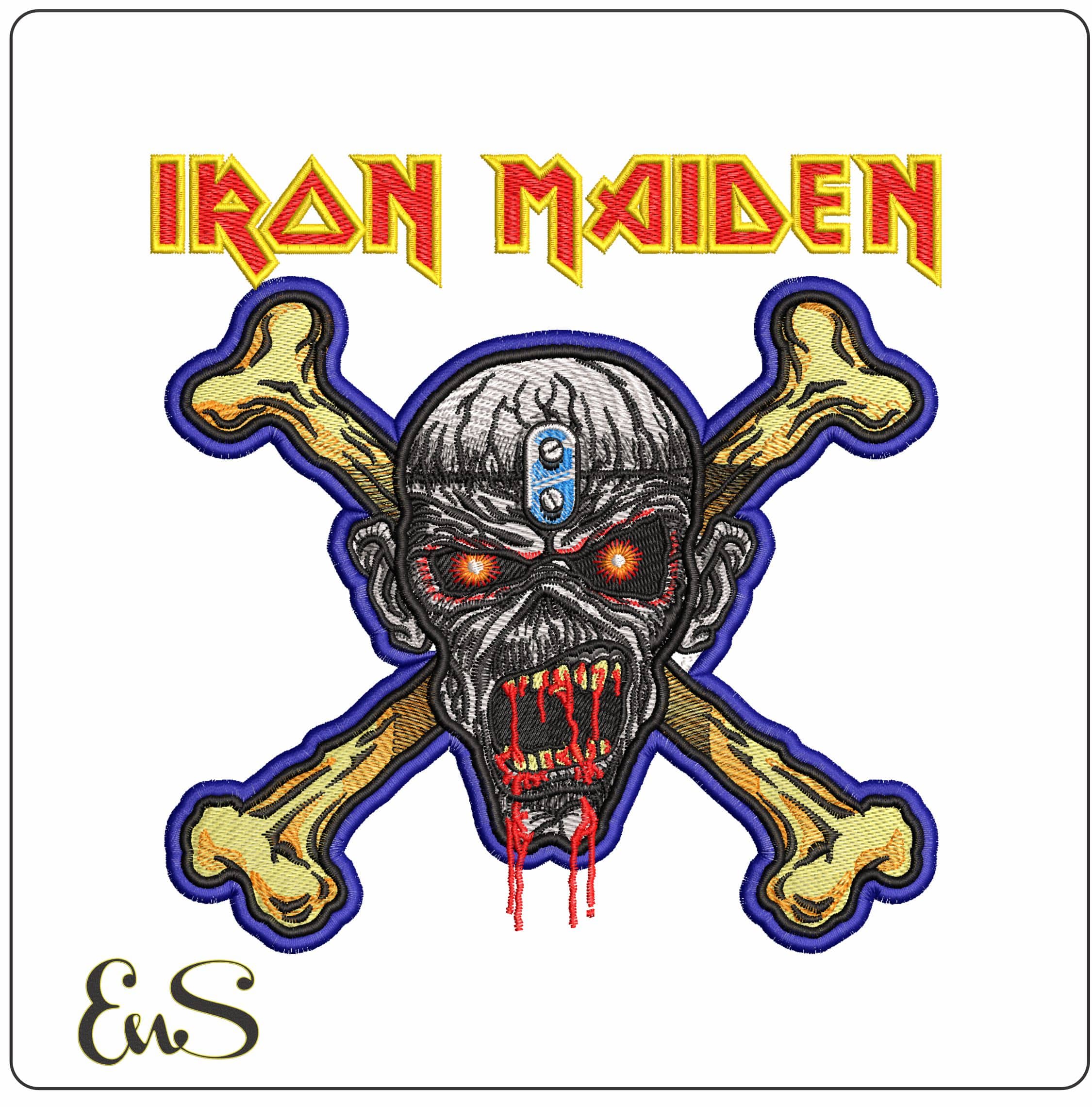 Iron Maiden Loius Crossbones with Name- Elegant embroidery design file - instant download
