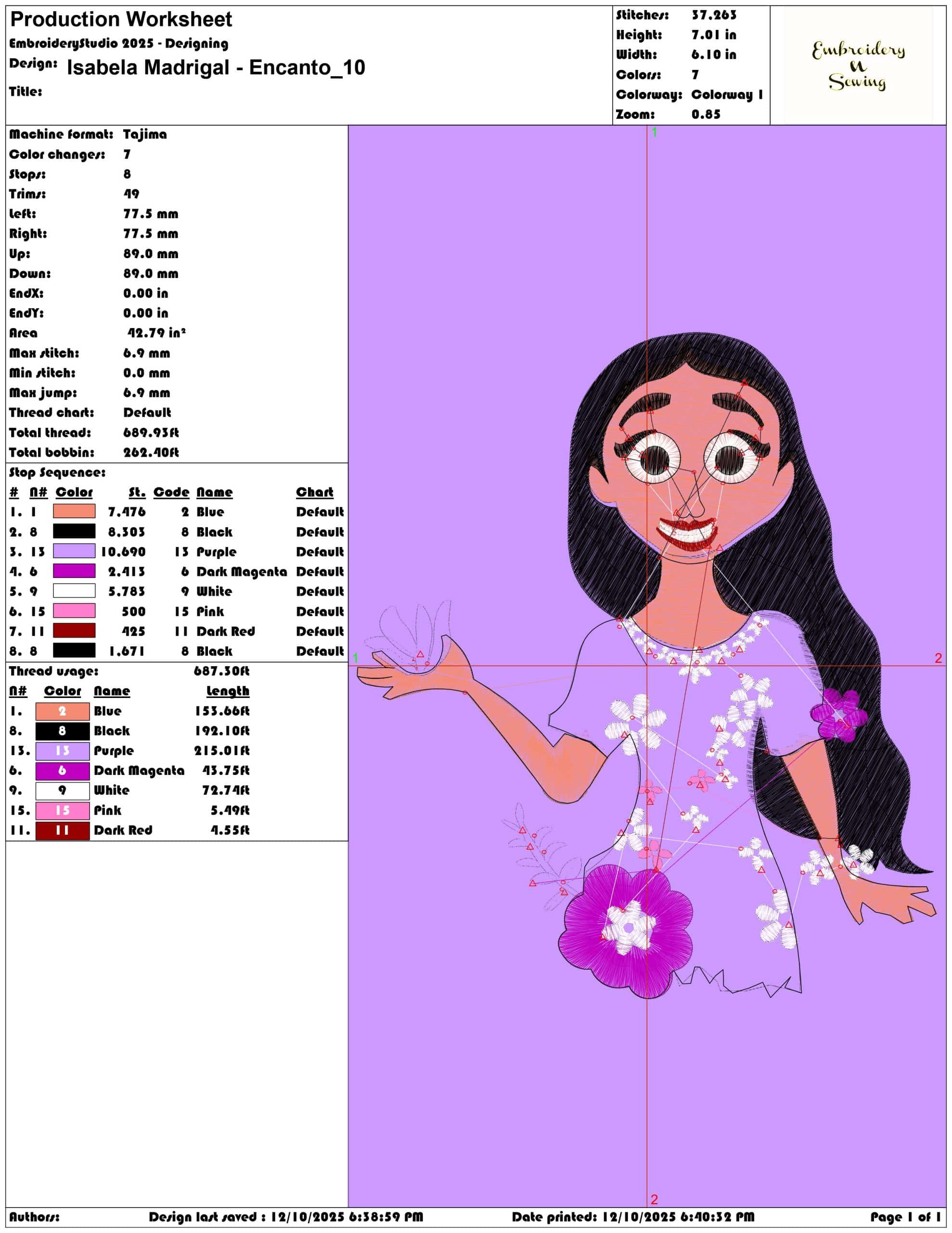 Isabela Madrigal Encanto- Elegant embroidery design file - instant download — view 3