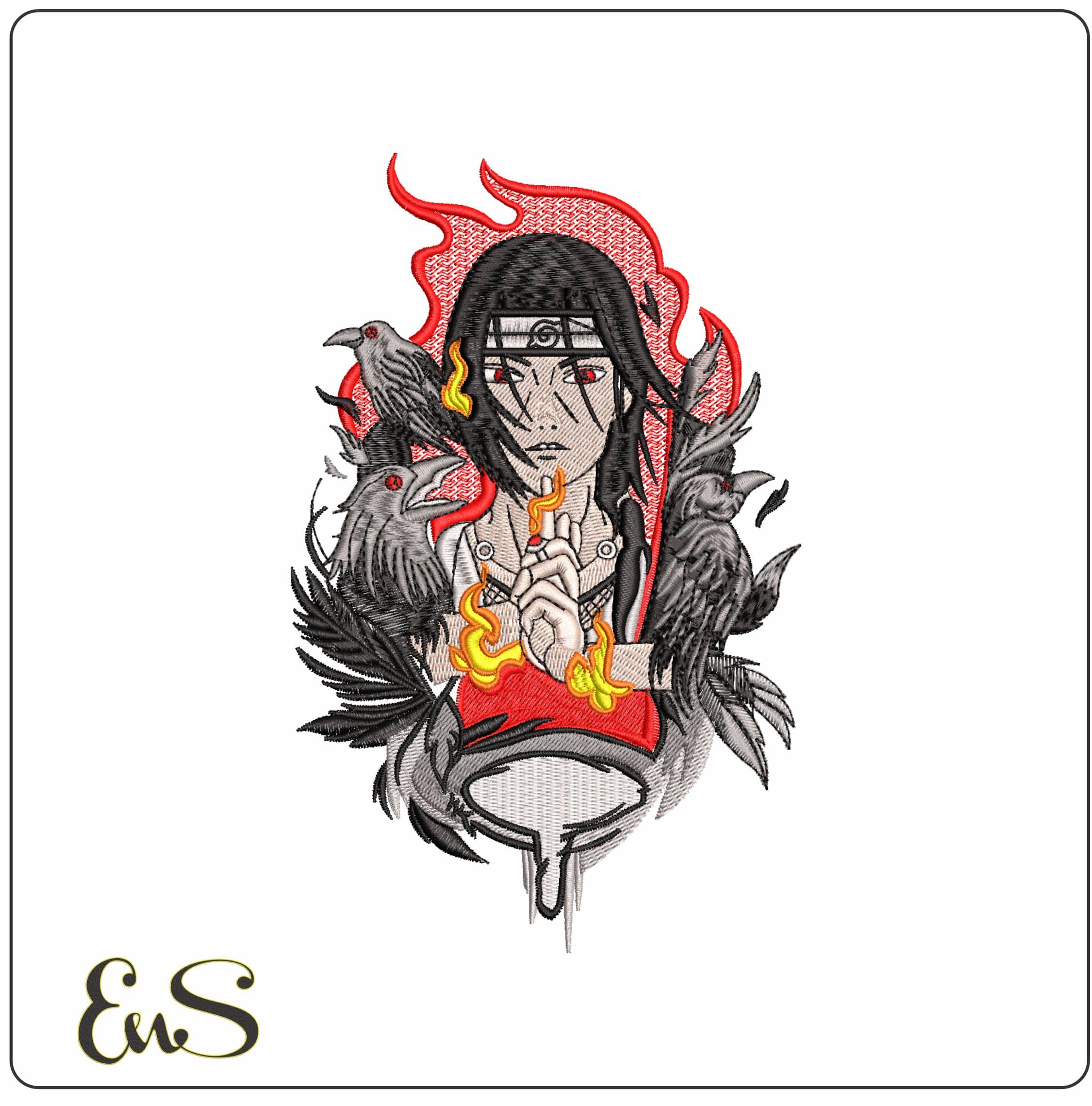 Itachi Uchiha with Ravens Naruto Anime- Elegant embroidery design file - instant download