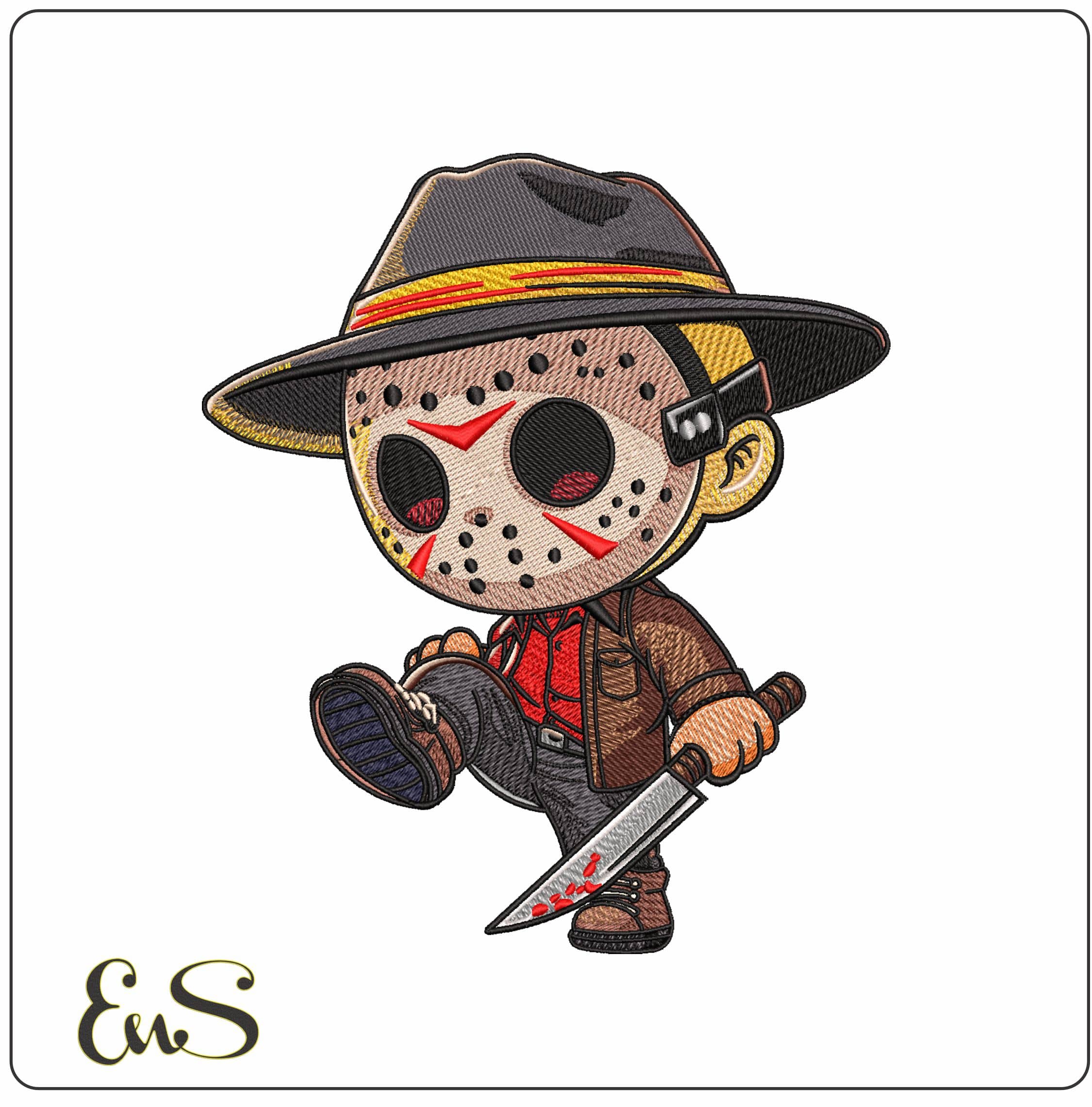 Jason Voorhees Chibi Friday 13 Halloween Foot up- Elegant embroidery design file - instant download