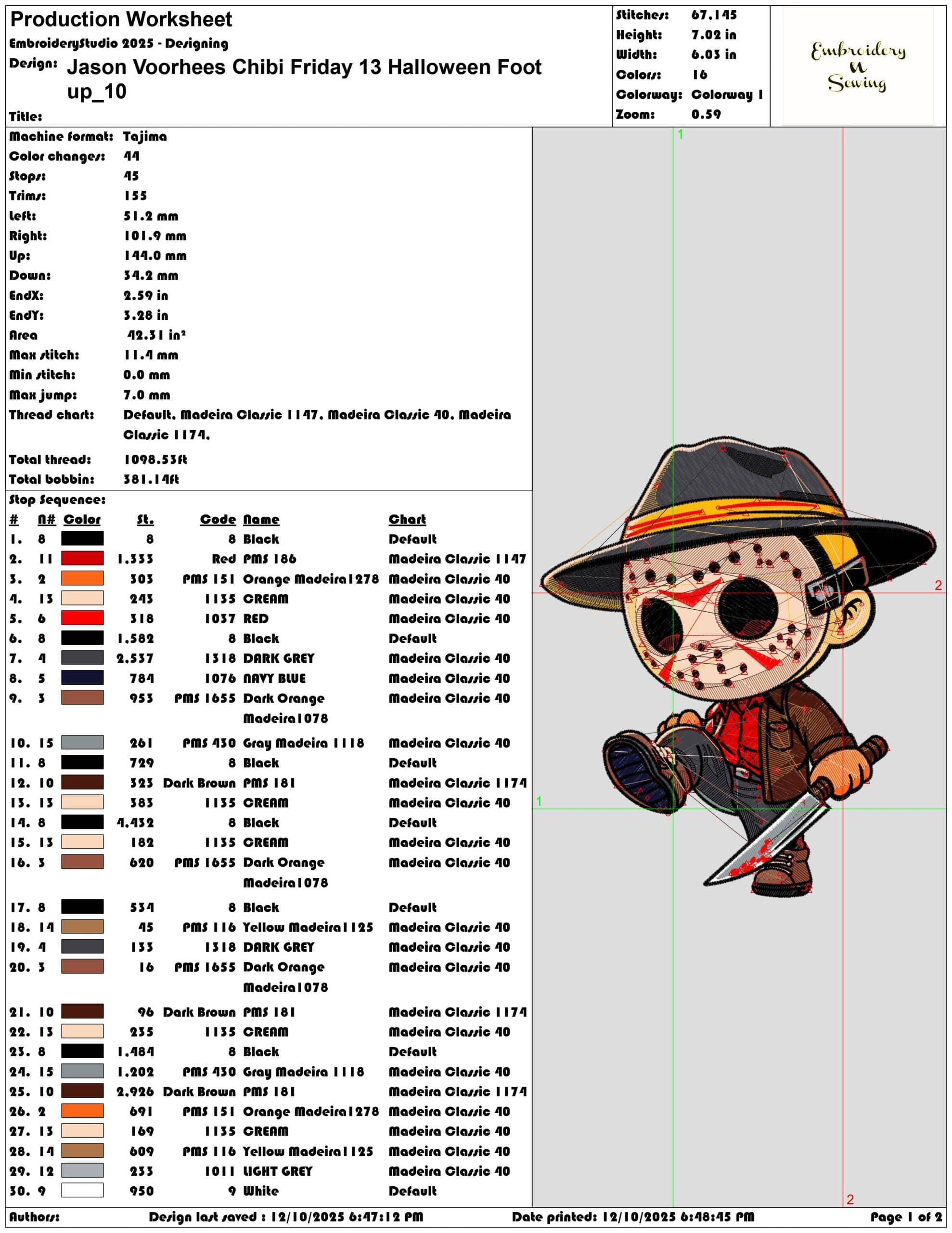Jason Voorhees Chibi Friday 13 Halloween Foot up- Elegant embroidery design file - instant download — view 3