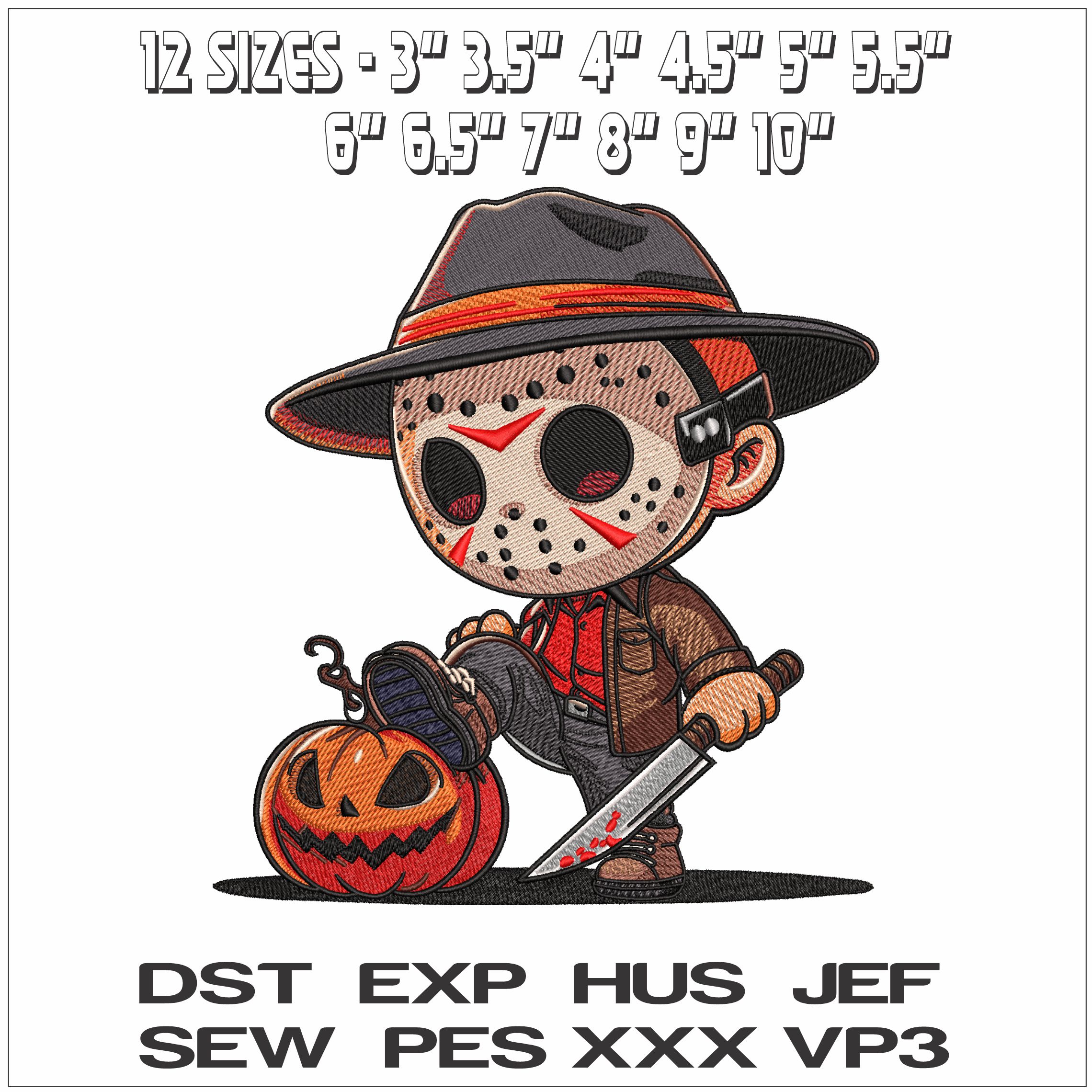 Jason Voorhees Chibi Friday 13 Halloween Pumpkin- Elegant embroidery design file - instant download — view 2
