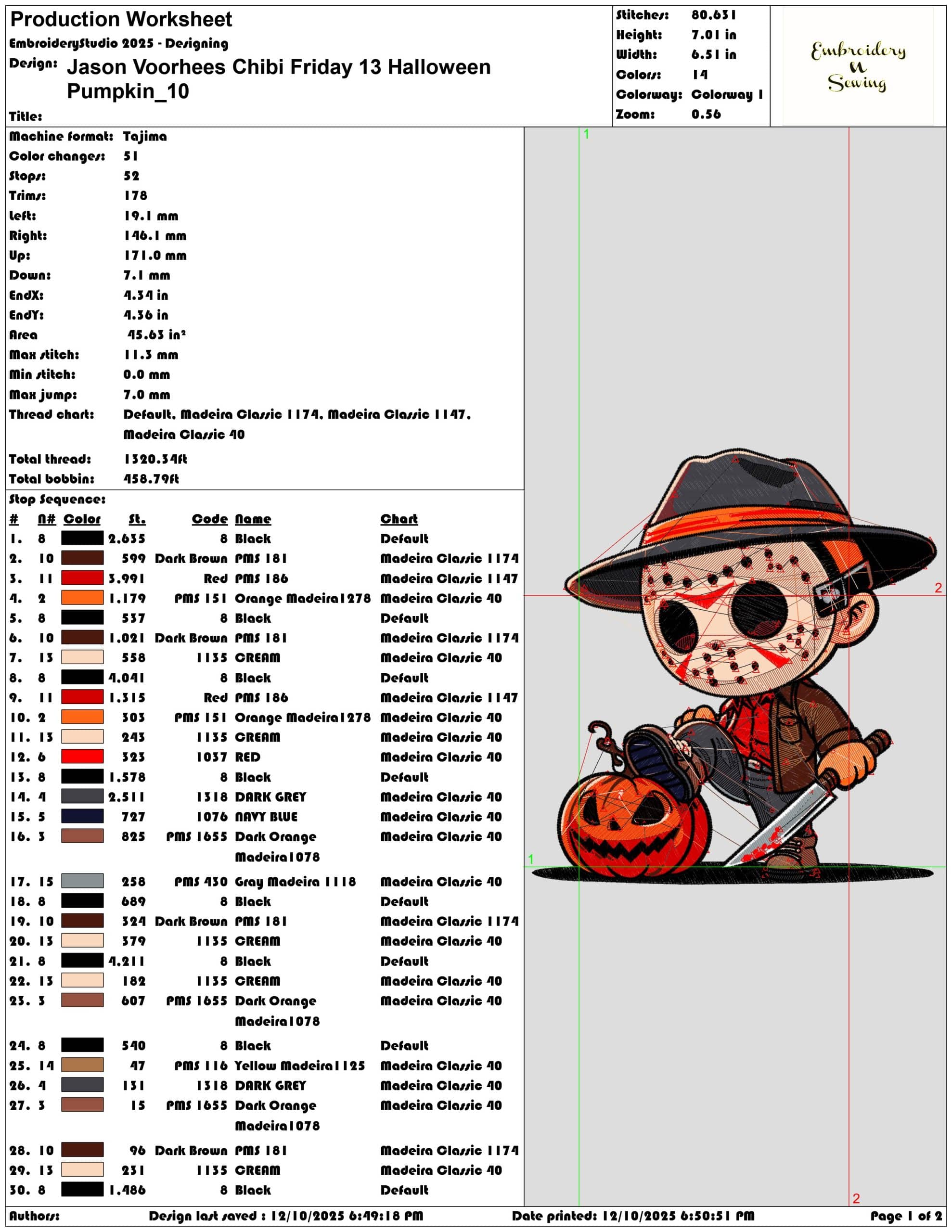 Jason Voorhees Chibi Friday 13 Halloween Pumpkin- Elegant embroidery design file - instant download — view 3