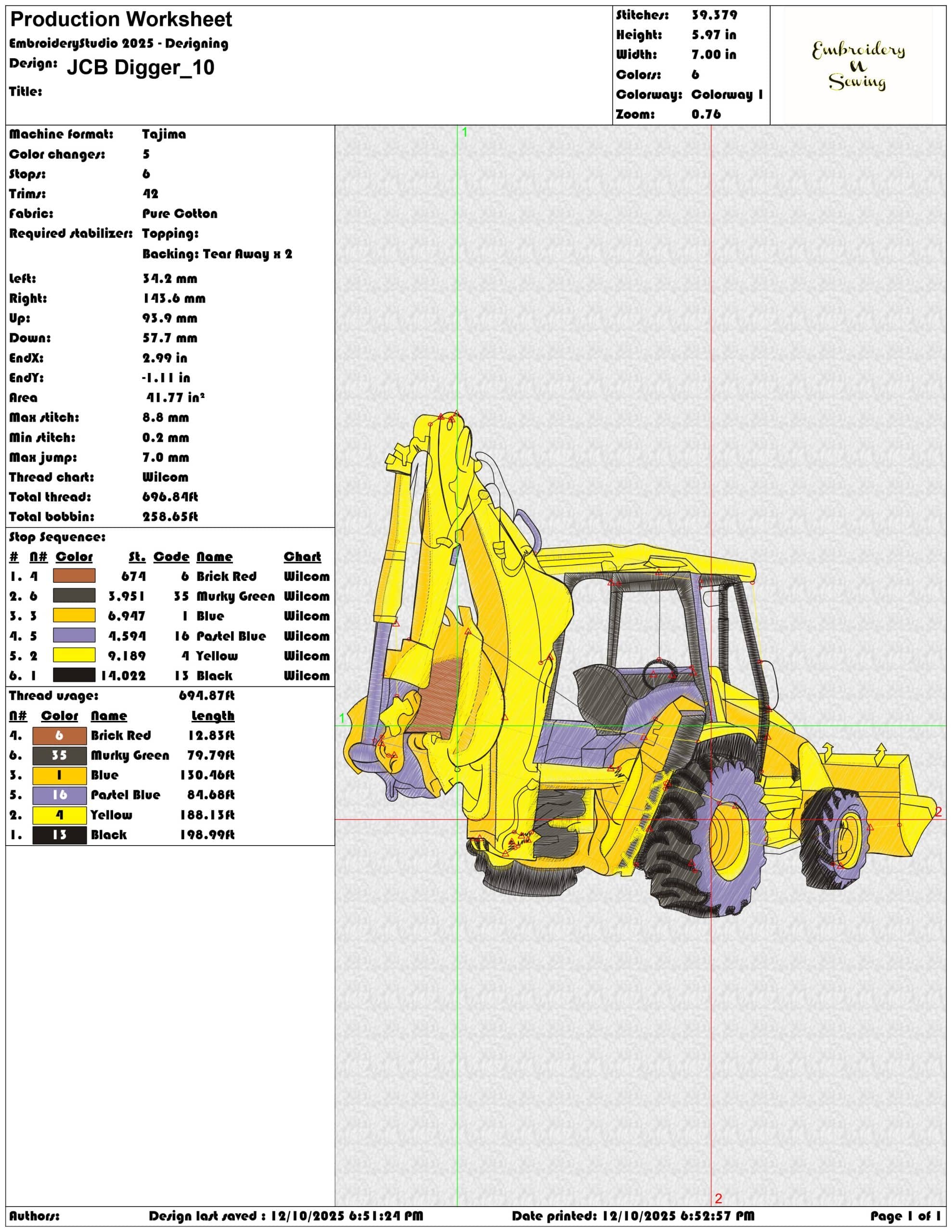 JCB Digger- Elegant embroidery design file - instant download — view 3