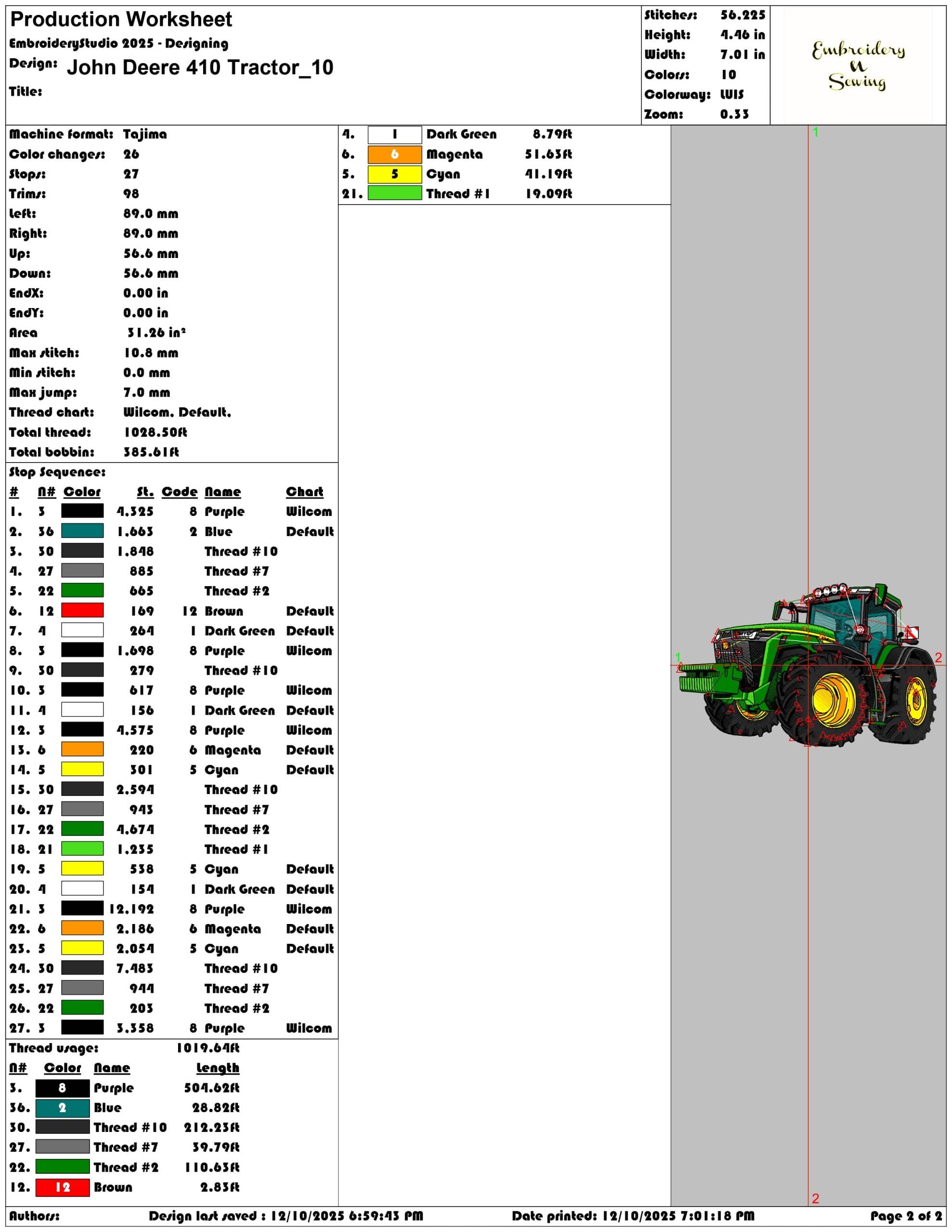 John Deere 410 Tractor- Elegant embroidery design file - instant download — view 3