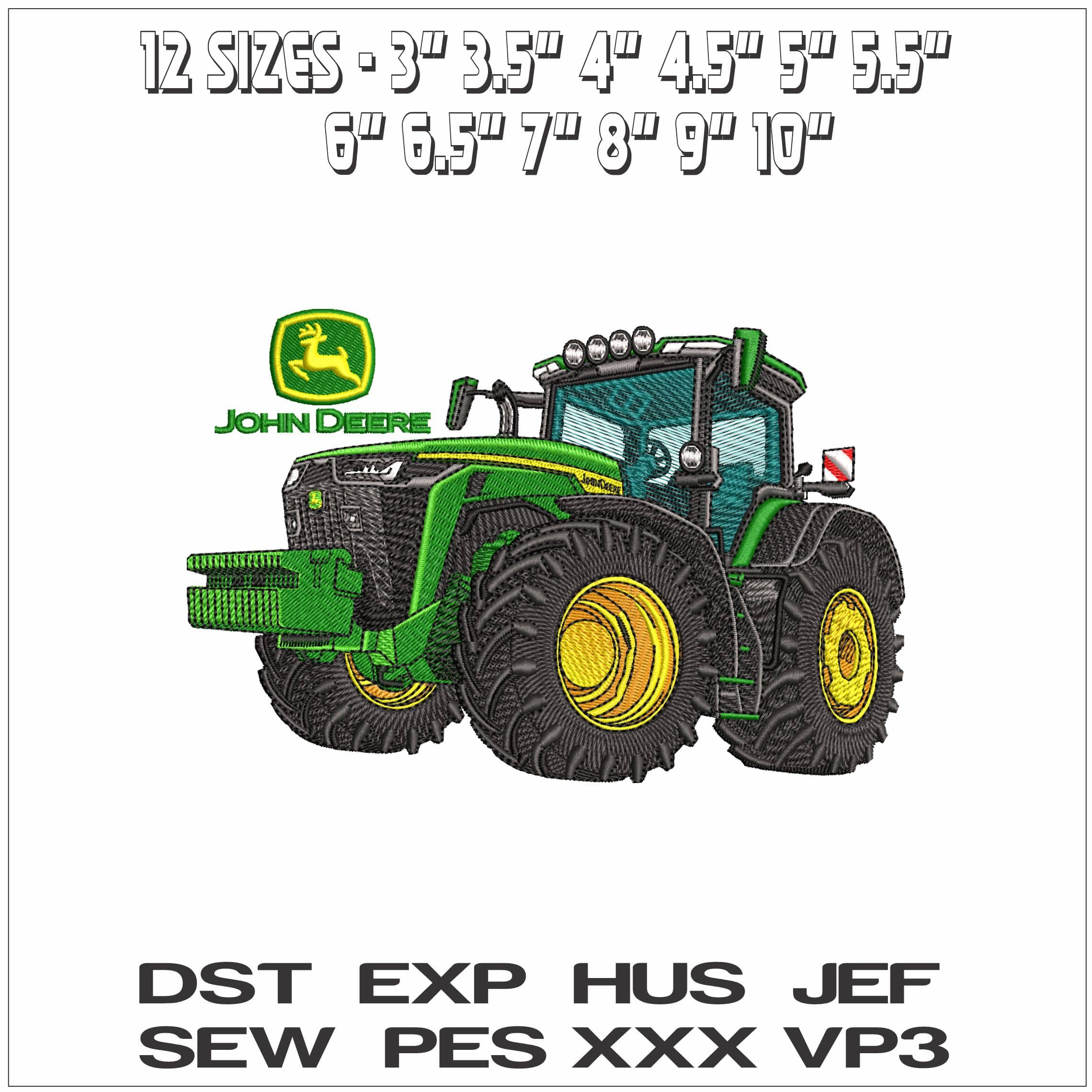 John Deere 410 Tractor with Logo- Elegant embroidery design file - instant download — view 2