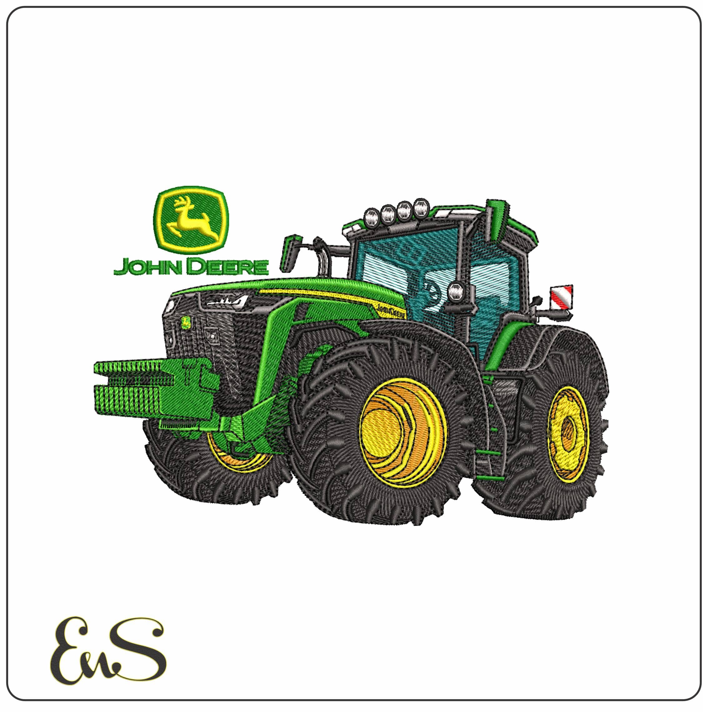 John Deere 410 Tractor with Logo- Elegant embroidery design file - instant download
