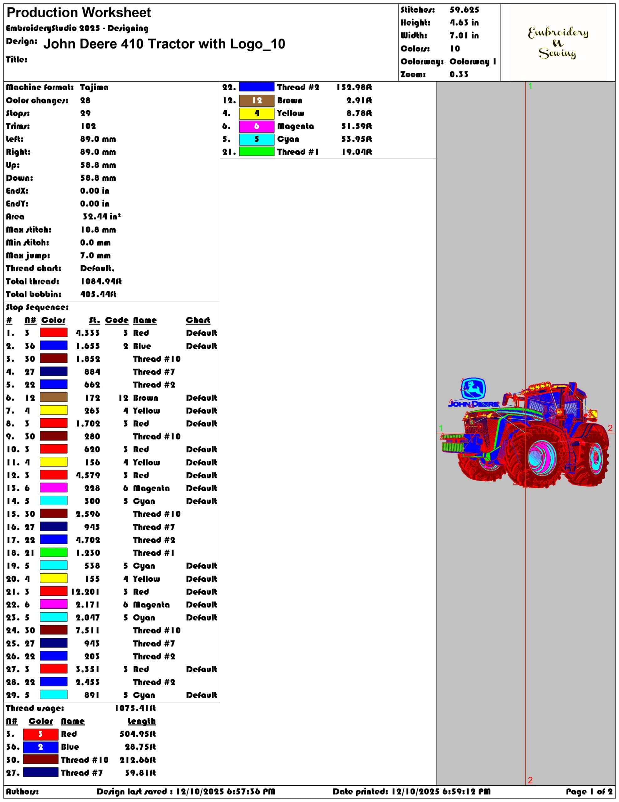 John Deere 410 Tractor with Logo- Elegant embroidery design file - instant download — view 3