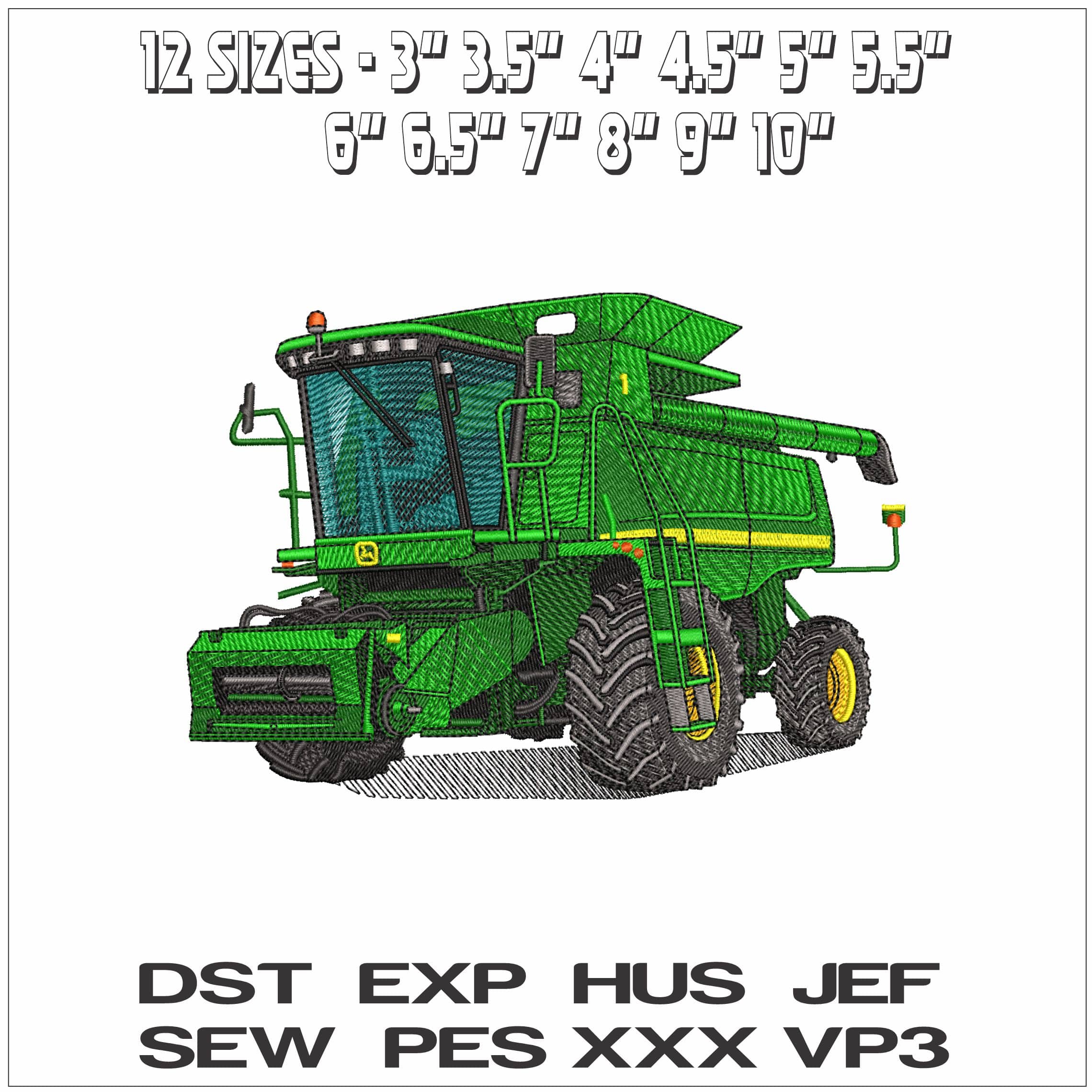 John Deere Combine Harvester- Elegant embroidery design file - instant download — view 2