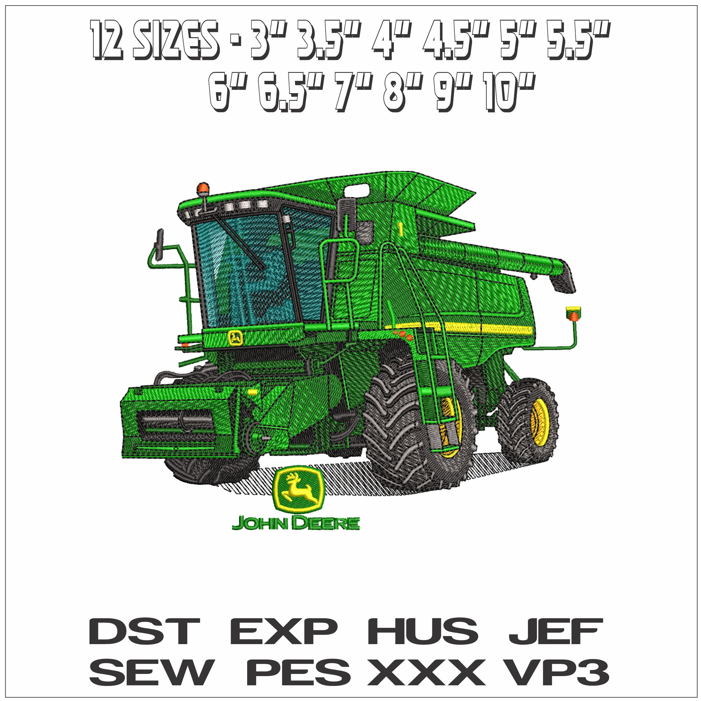 John Deere Combine Harvester With Name- Elegant embroidery design file - instant download — view 2