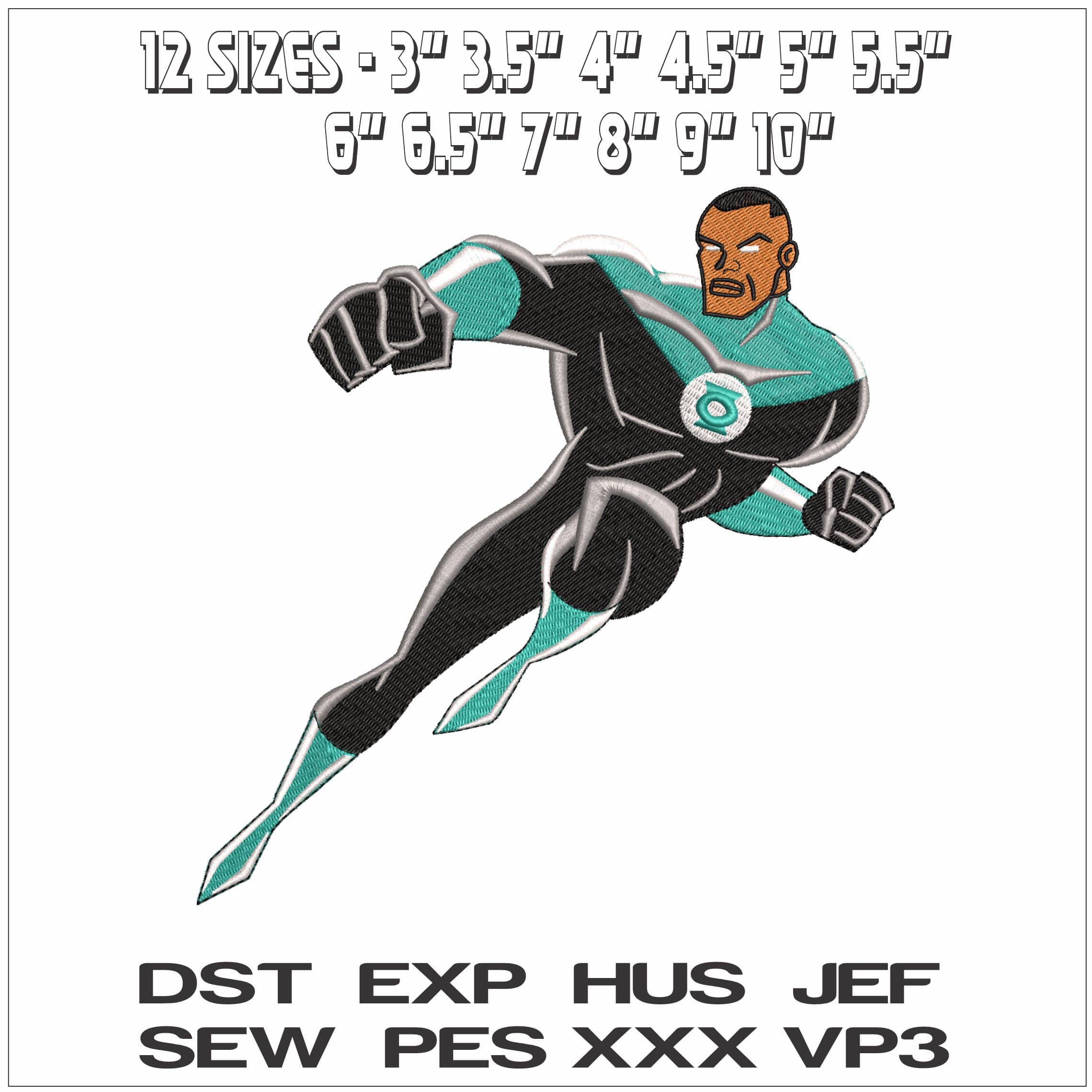 John Stewart Green Lantern Justice League DC Comics- Elegant embroidery design file - instant download — view 2
