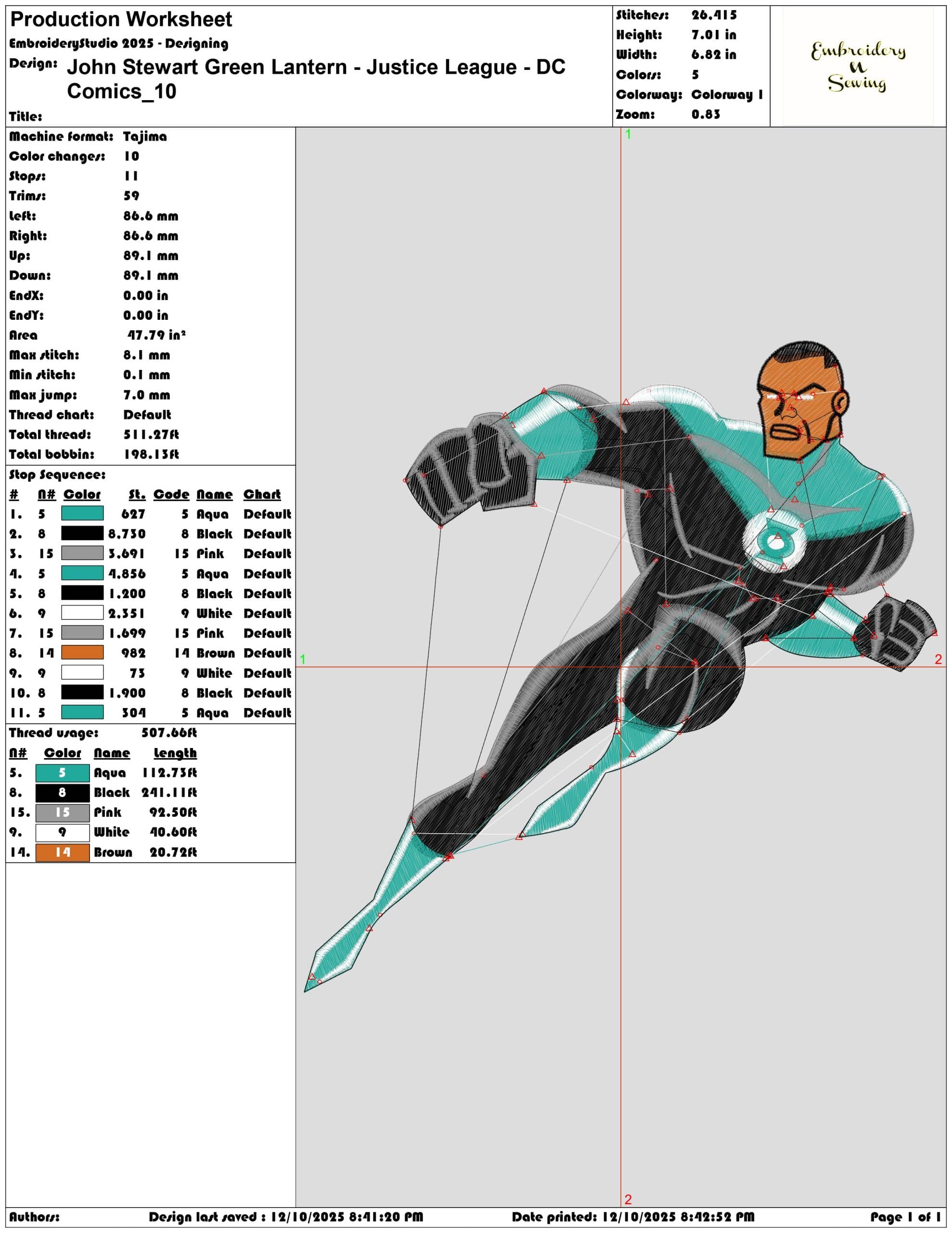 John Stewart Green Lantern Justice League DC Comics- Elegant embroidery design file - instant download — view 3