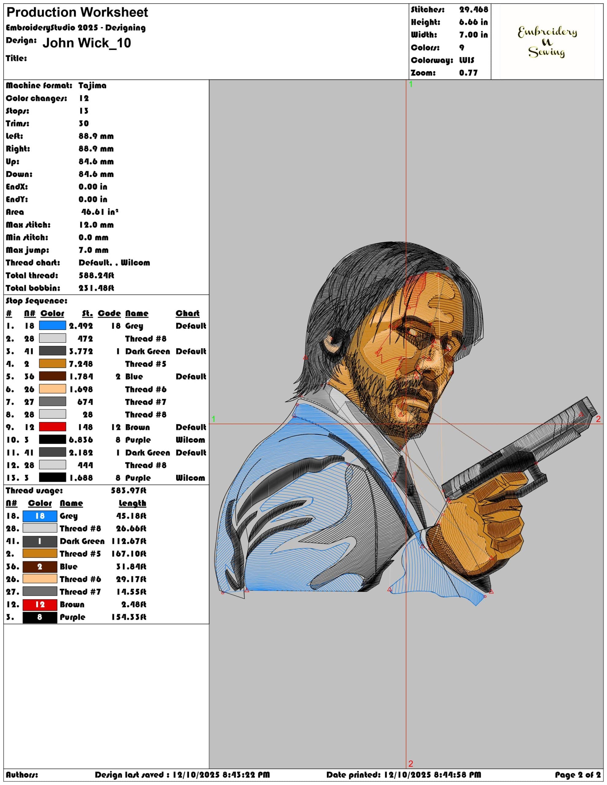 John Wick- Elegant embroidery design file - instant download — view 3