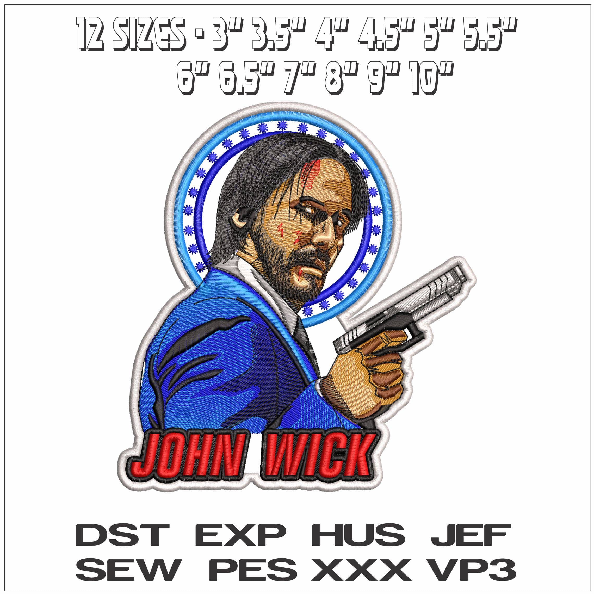 John Wikc with Name- Elegant embroidery design file - instant download — view 2