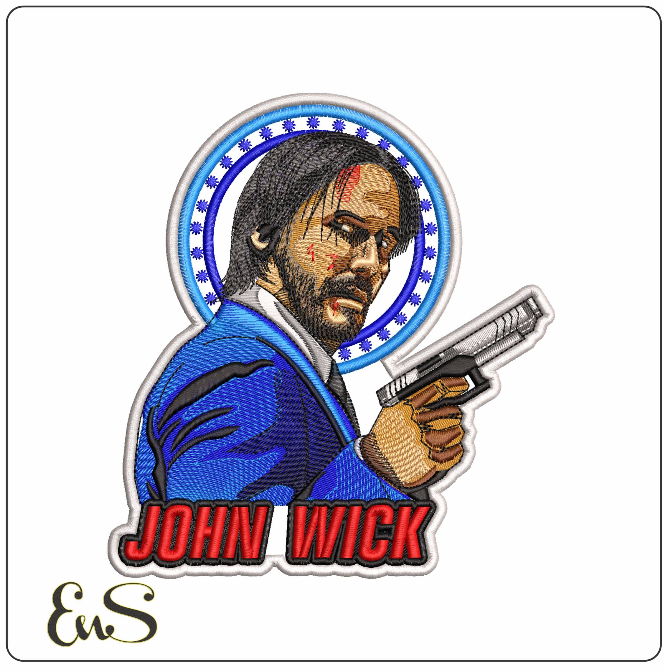 John Wikc with Name- Elegant embroidery design file - instant download