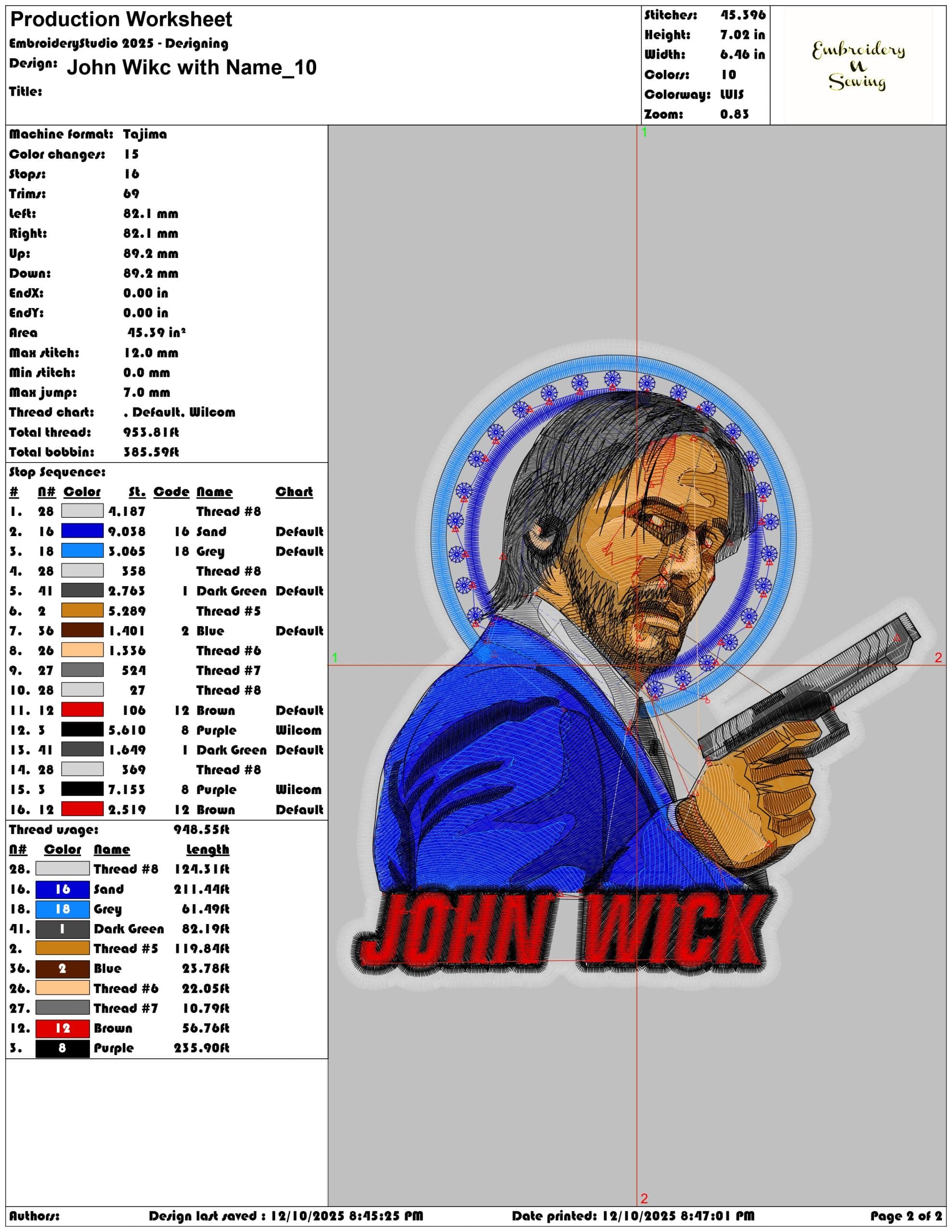 John Wikc with Name- Elegant embroidery design file - instant download — view 3