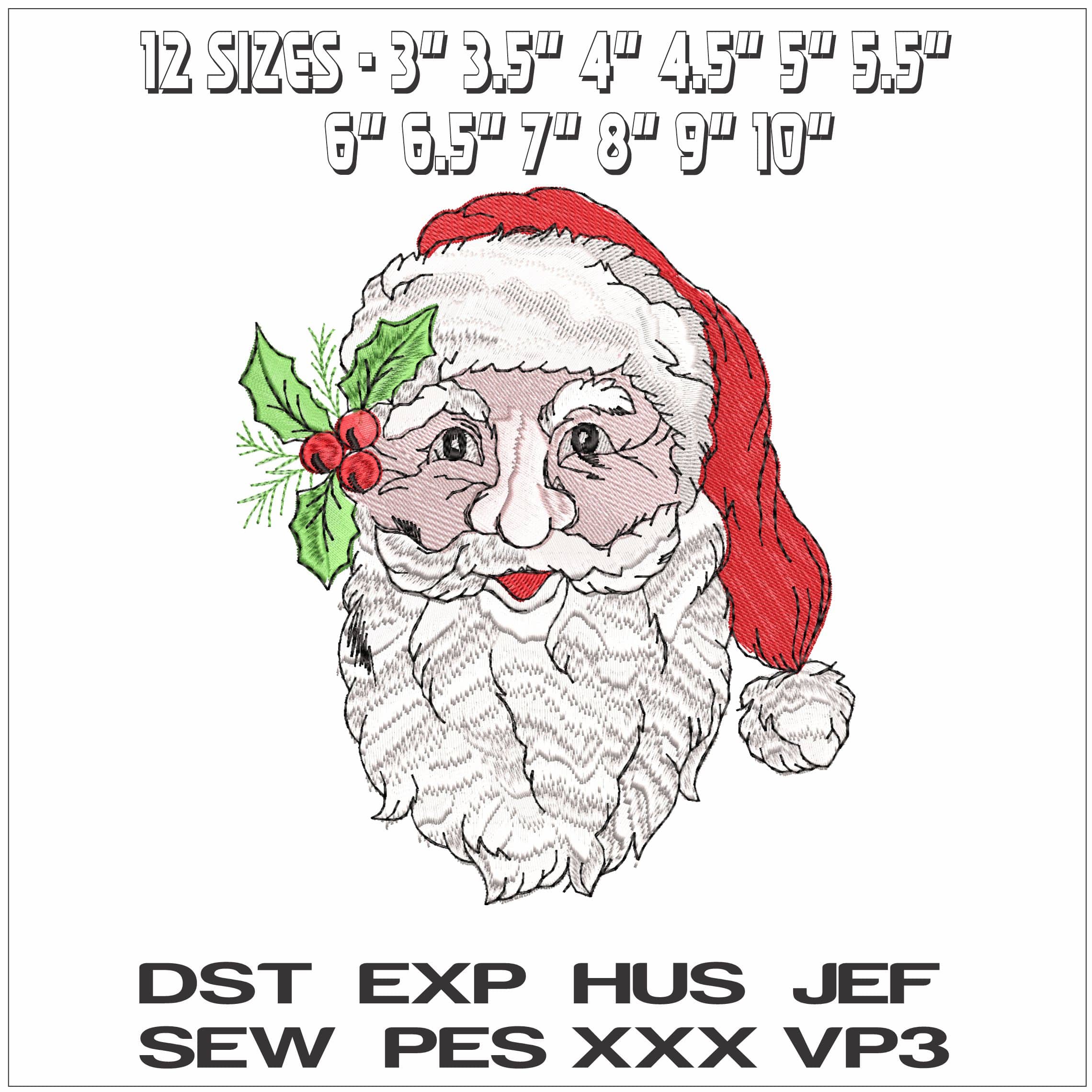 Jolly Father Christmas Face- Elegant embroidery design file - instant download — view 2