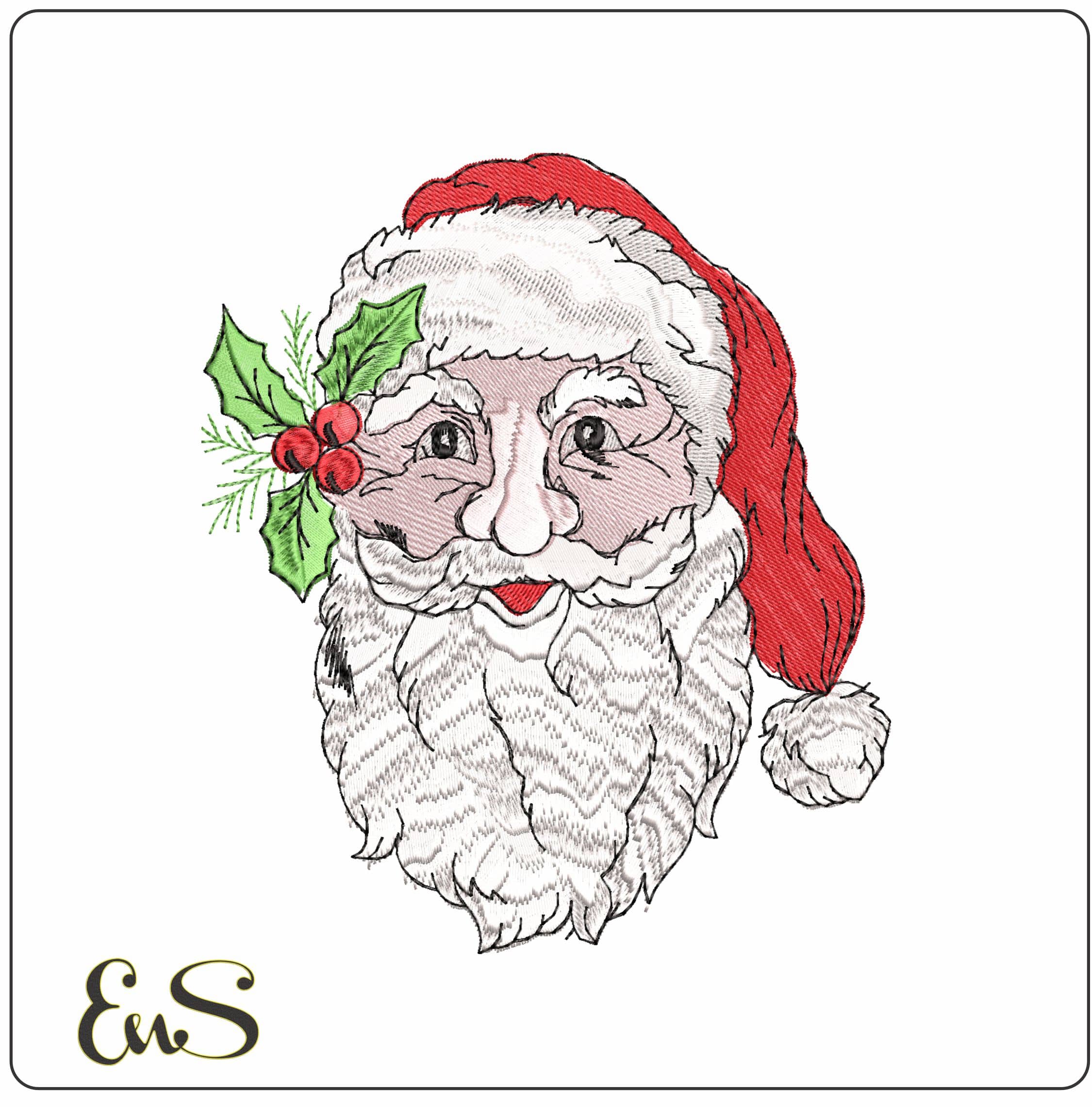 Jolly Father Christmas Face- Elegant embroidery design file - instant download