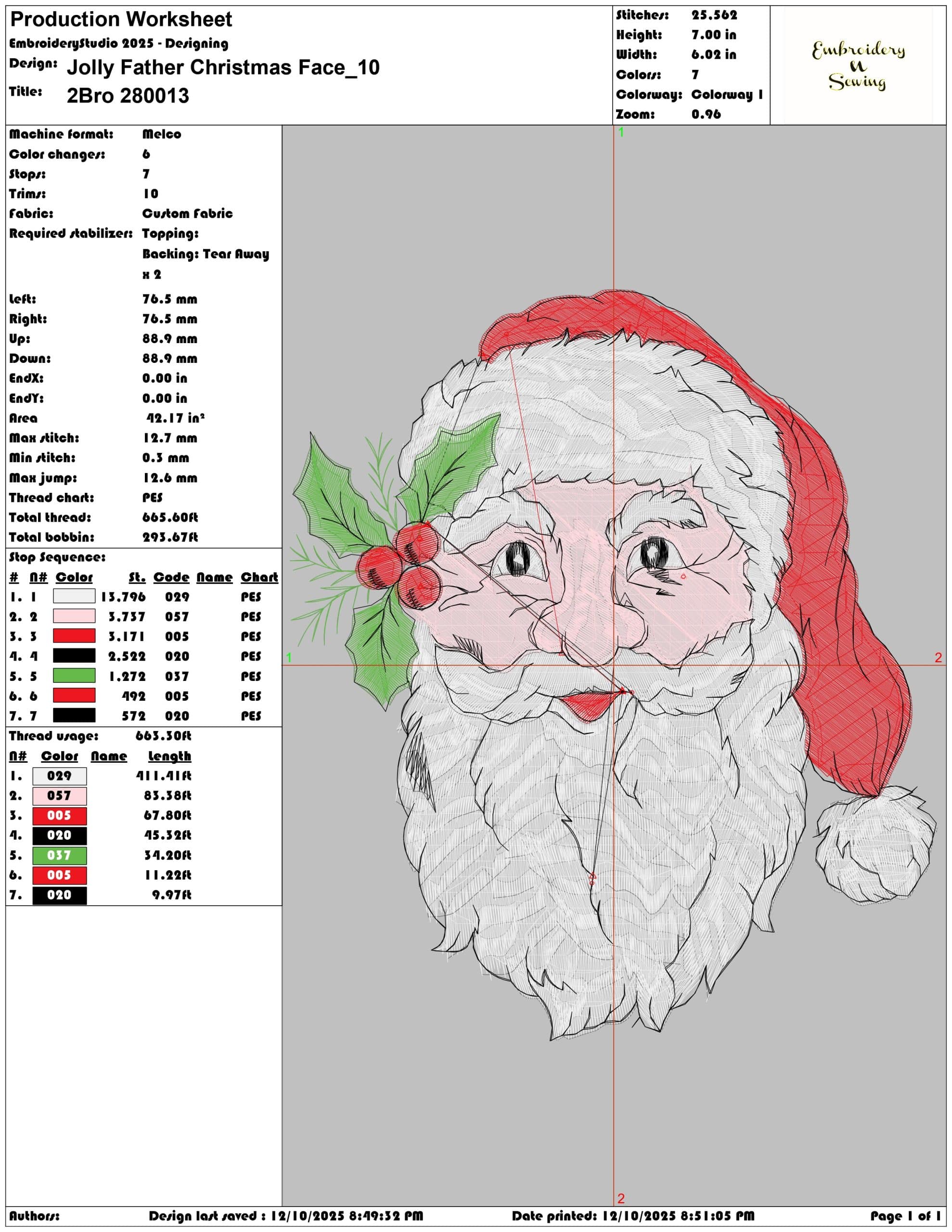 Jolly Father Christmas Face- Elegant embroidery design file - instant download — view 3