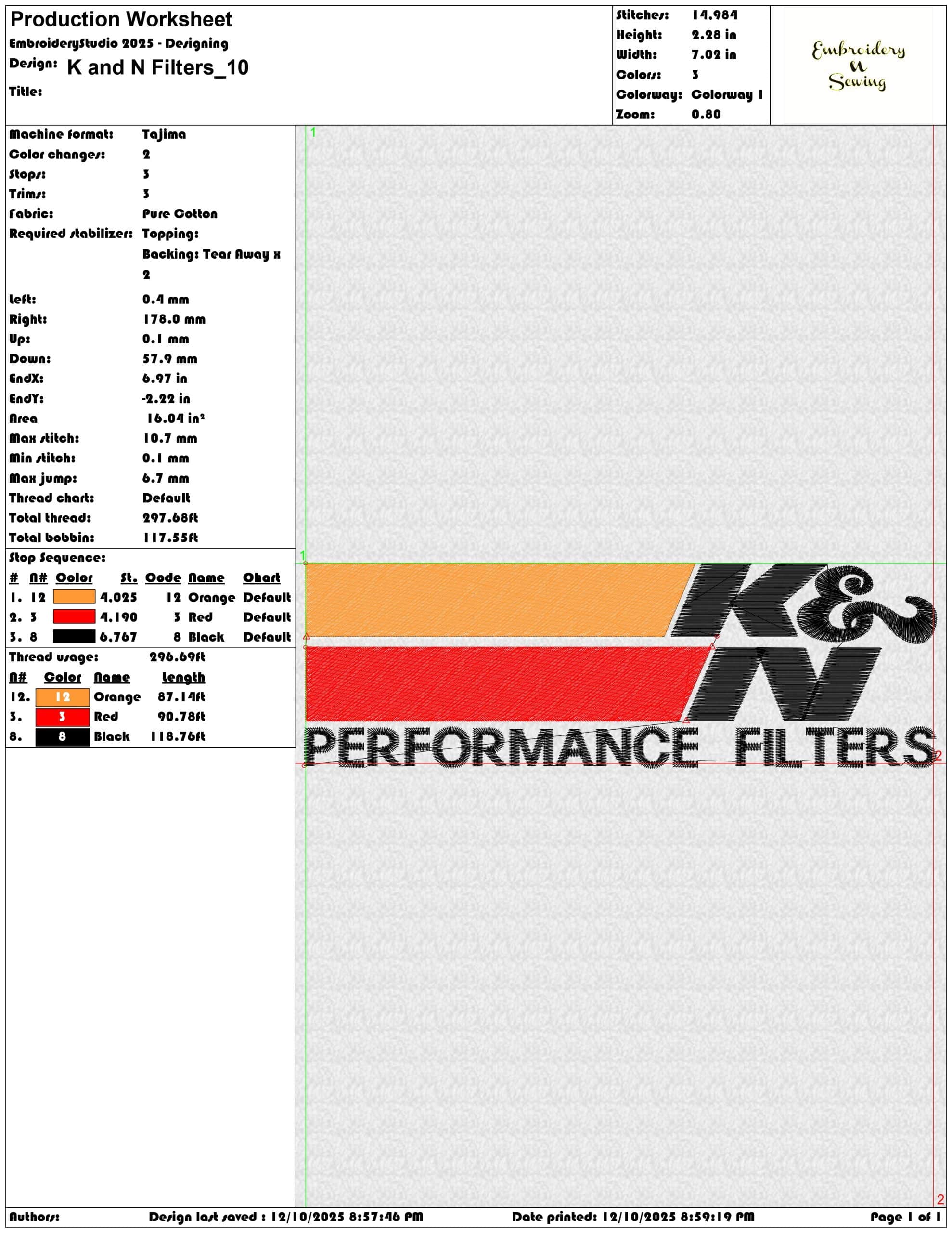 K and N Filters- Elegant embroidery design file - instant download — view 3