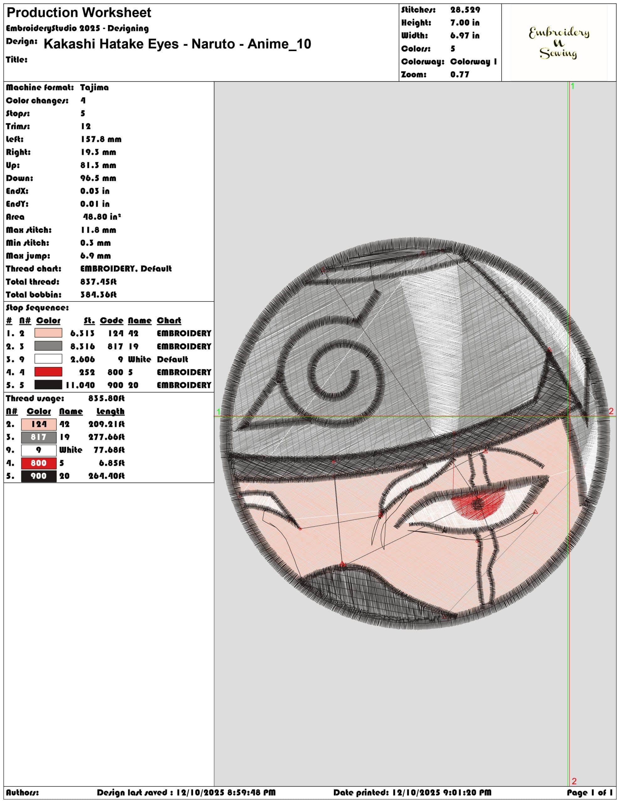 Kakashi Hatake Eyes Naruto Anime- Elegant embroidery design file - instant download — view 3