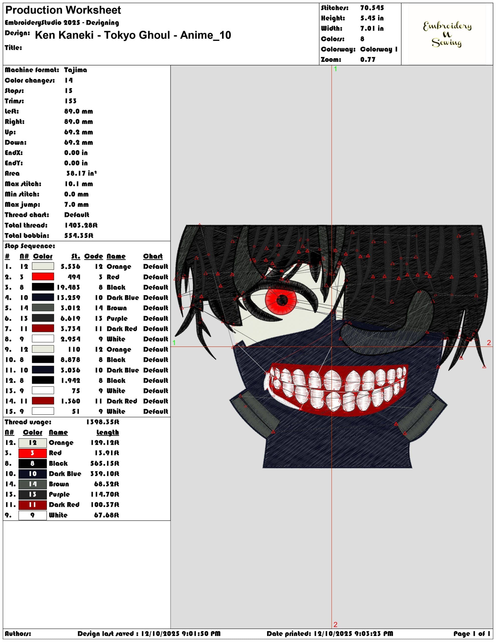 Ken Kaneki Tokyo Ghoul Anime- Elegant embroidery design file - instant download — view 3