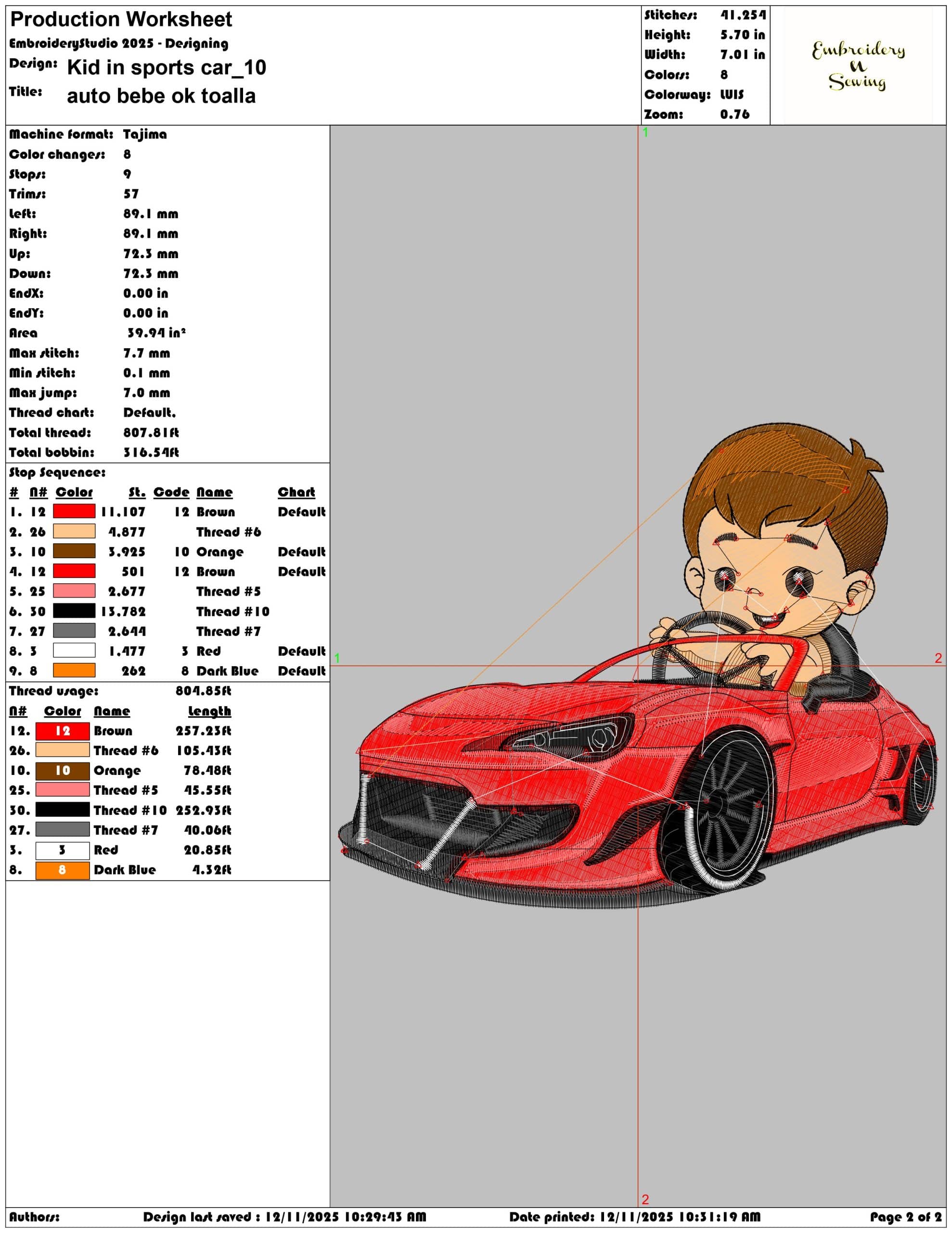 Kid in sports car- Elegant embroidery design file - instant download — view 3