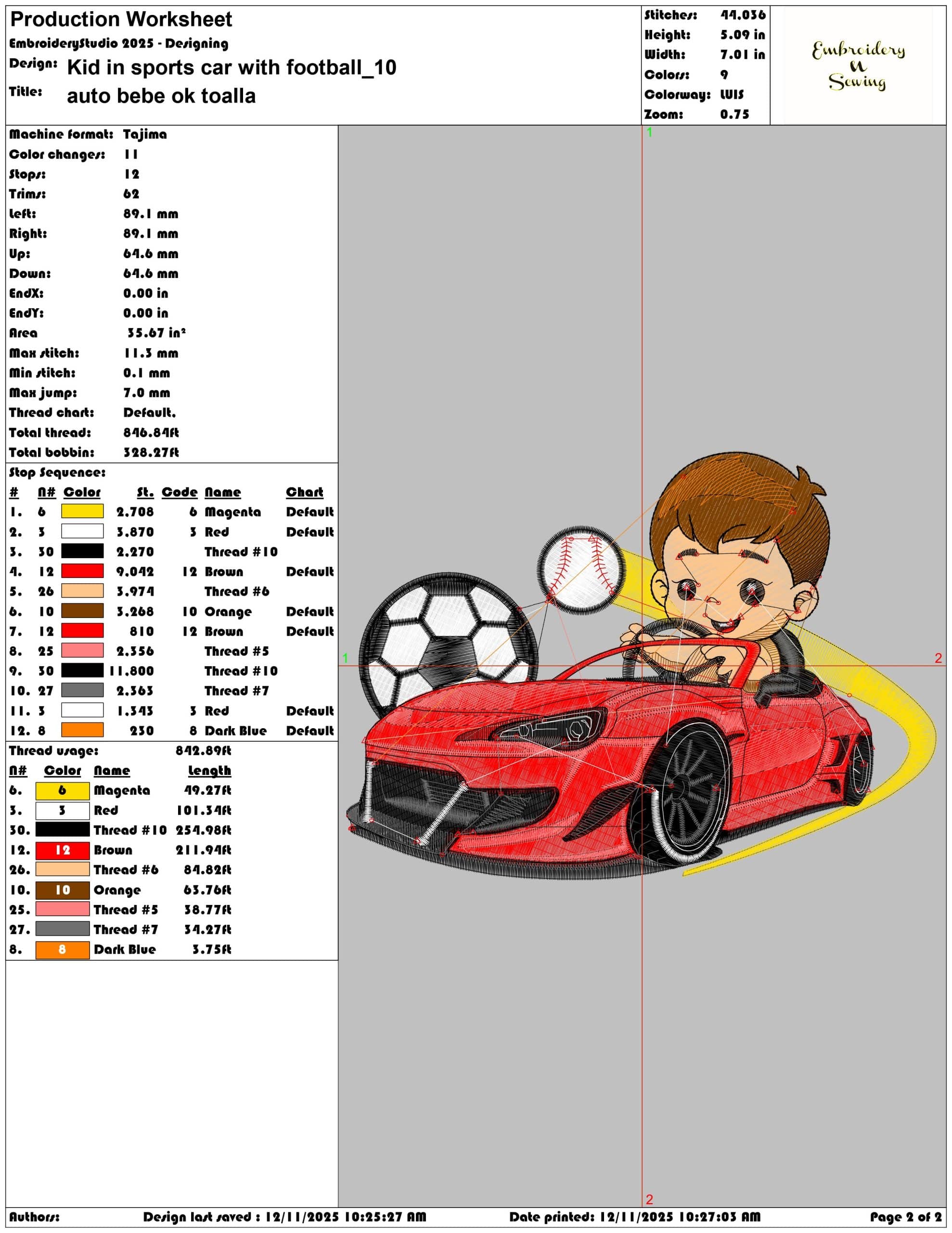 Kid in sports car with football- Elegant embroidery design file - instant download — view 3